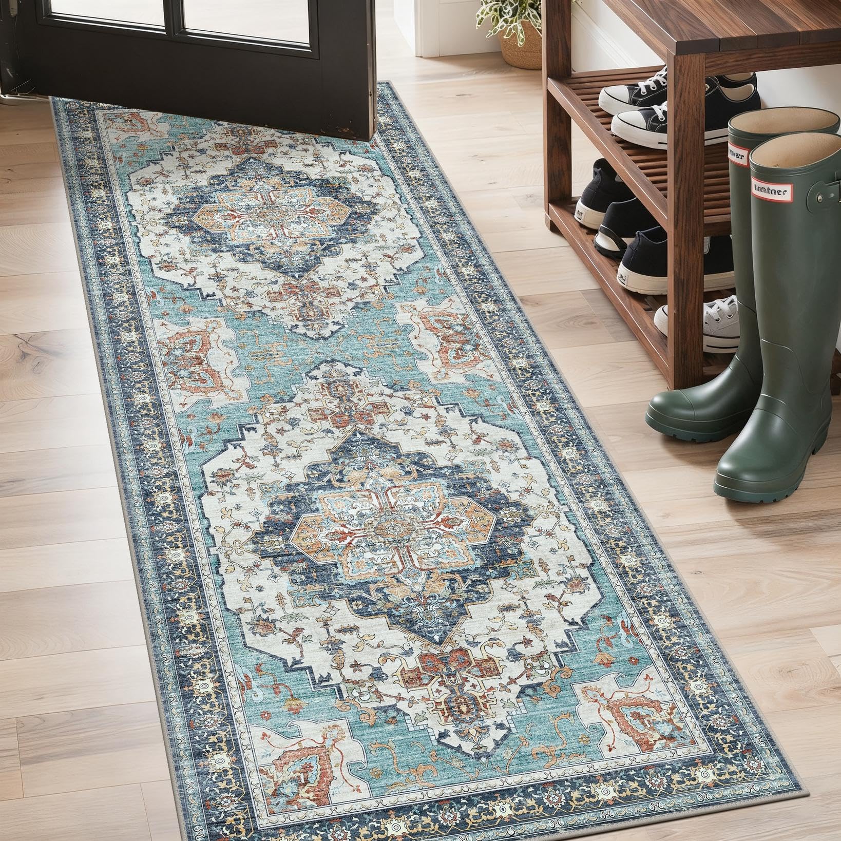 Genimo - Tappeto Vintage 80x200cm, Blu-verde