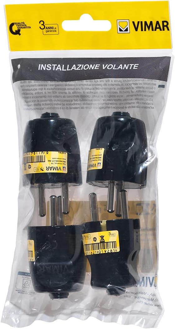 Vimar FP00230 - Spina SCHUKO 2P+T 16A, Nera (4 pz) - immagine 2