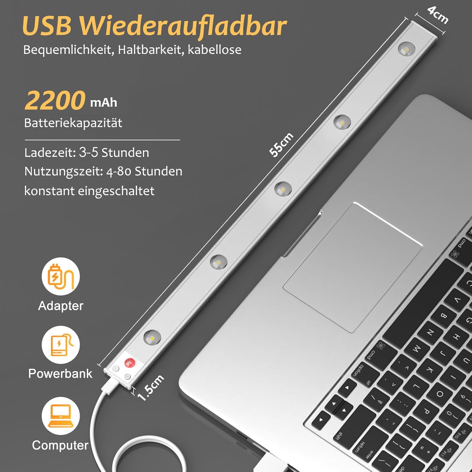 OUILA 55cm Luce Armadio LED con Sensore di Movimento - immagine 5