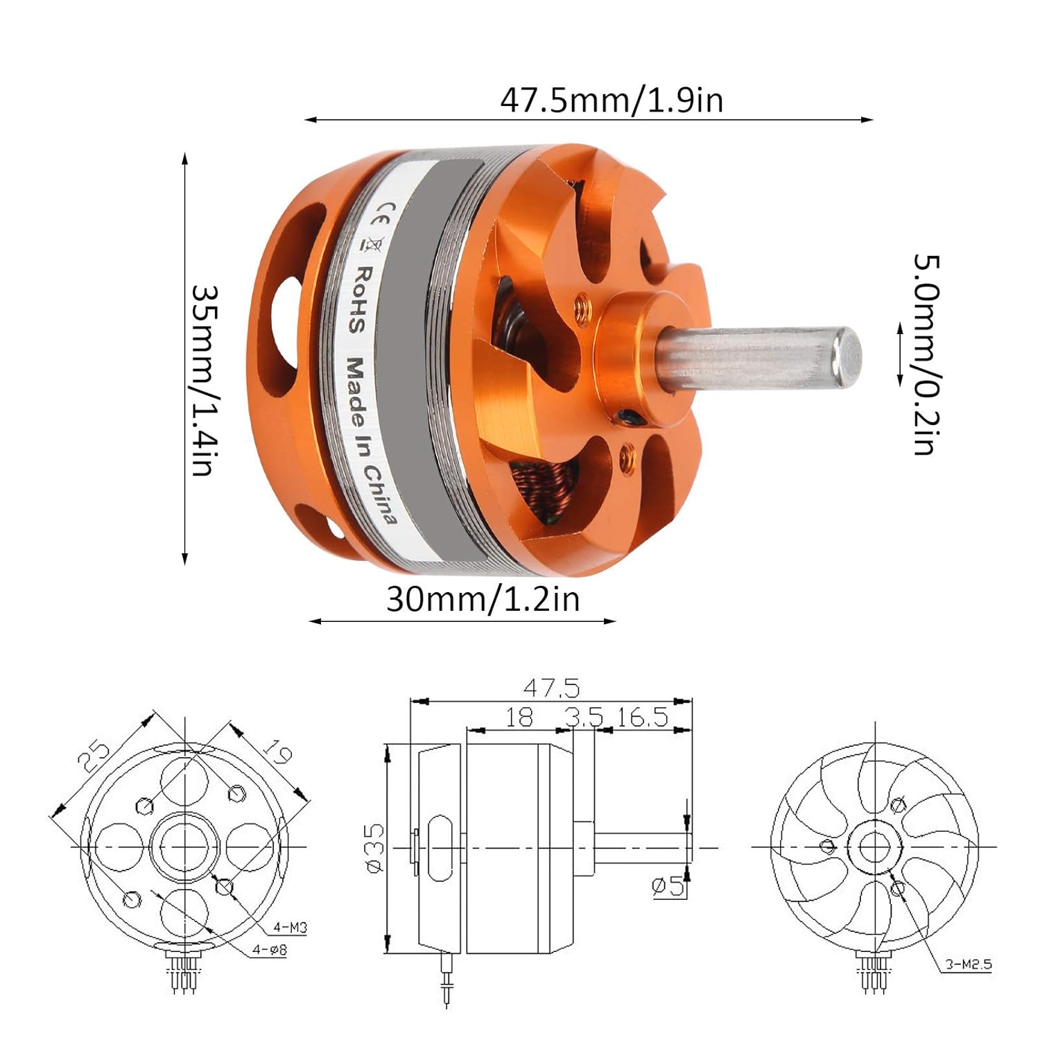 Vgeby Motore Brushless RC D3530 1100KV per Aereo - immagine 3