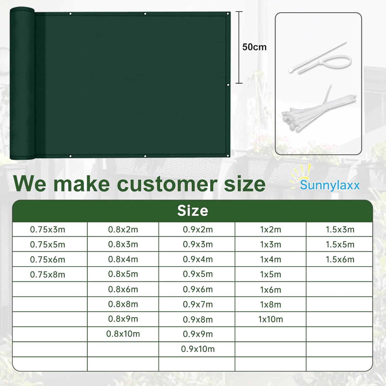 Sunnylaxx Frangivisto Balcone 100x1000 cm, Verde Scuro - immagine 5