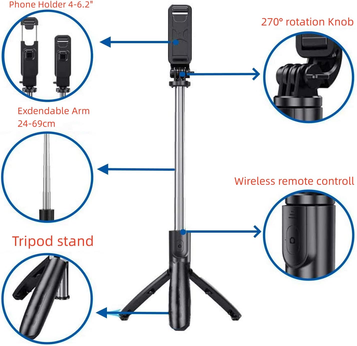 Bastone Selfie Wireless con Cavalletto Treppiede Bluetooth - immagine 3