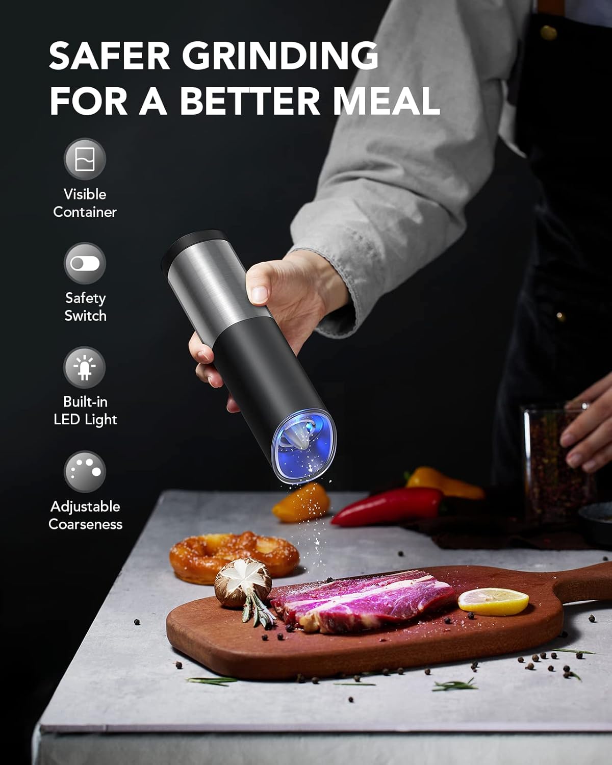 Forlim Set Macina Sale e Pepe Elettrico a Gravità, Nero - immagine 2