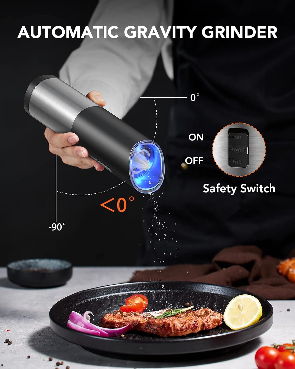 Forlim Set Macina Sale e Pepe Elettrico a Gravità, Nero - immagine 3