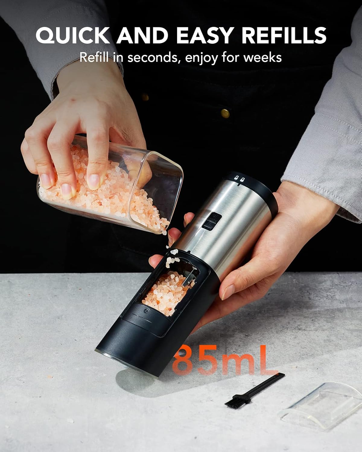 Forlim Set Macina Sale e Pepe Elettrico a Gravità, Nero - immagine 6