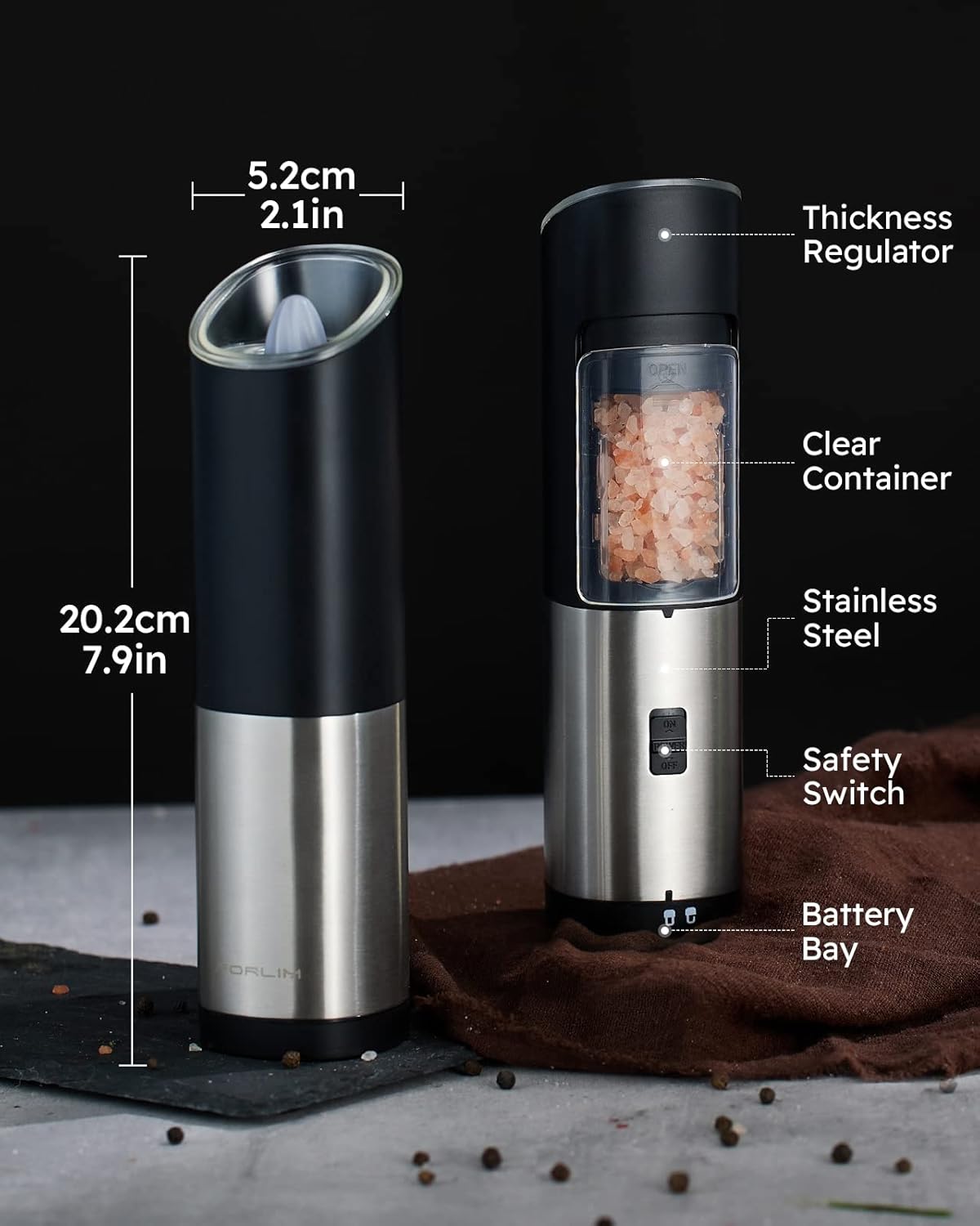 Forlim Set Macina Sale e Pepe Elettrico a Gravità, Nero - immagine 7