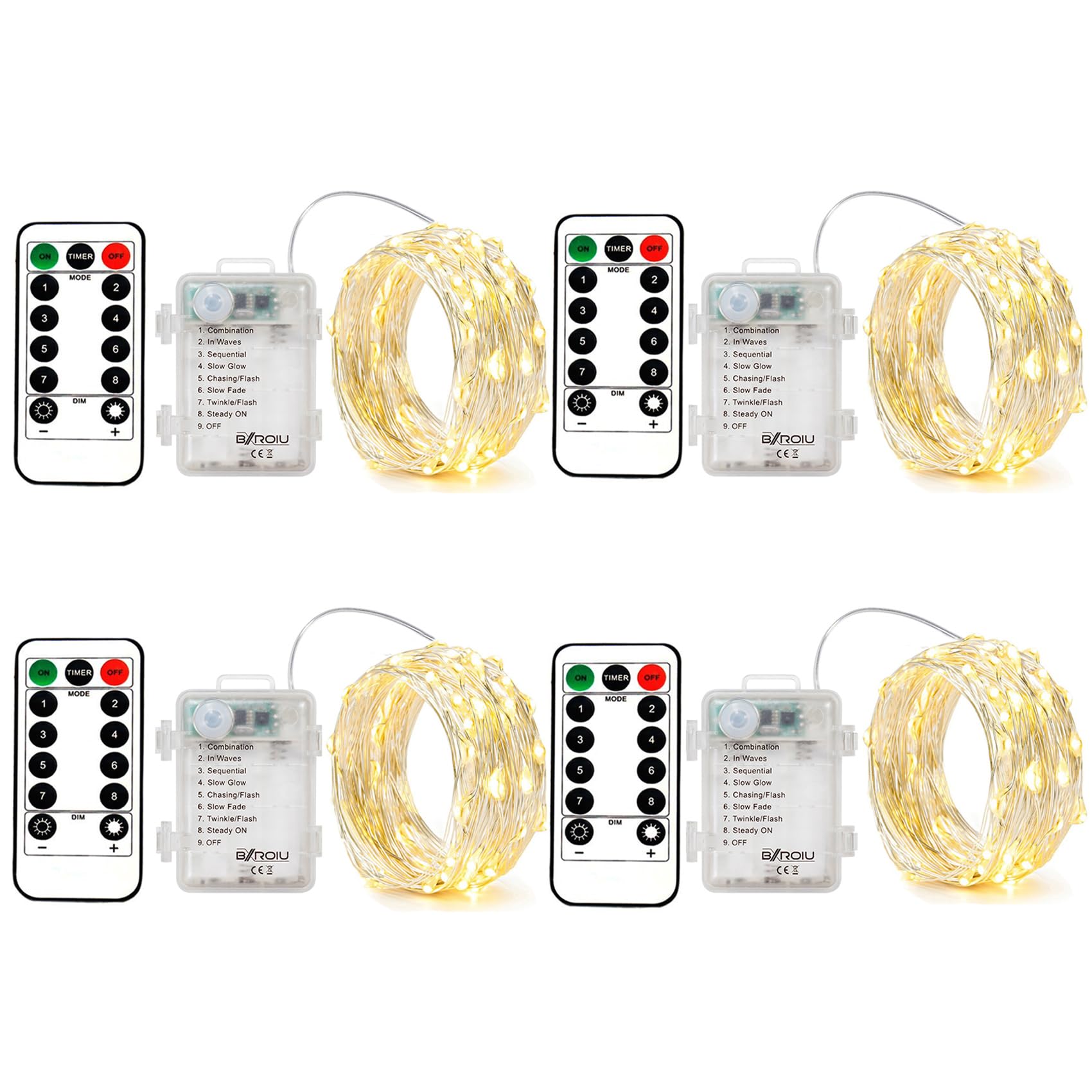 Bxroiu Stringa Luci a Batteria 4x50 LED, 5M