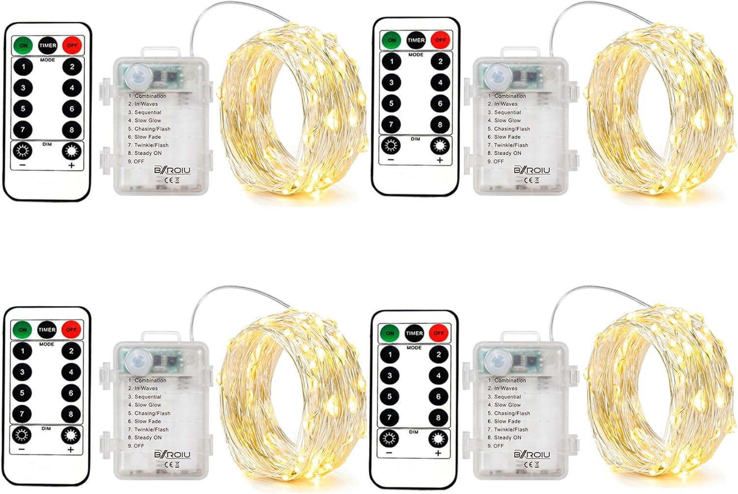 Bxroiu Stringa Luci a Batteria 4x50 LED, 5M - immagine 1