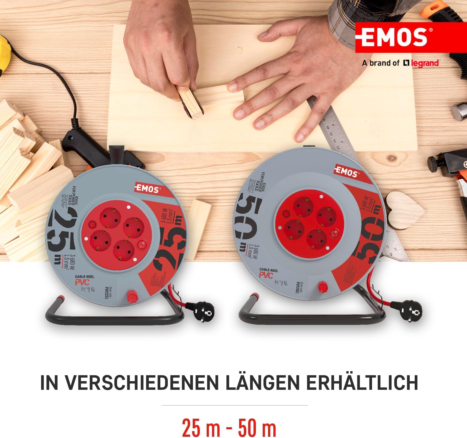 Emos - Avvolgicavo 50m con Interruttore e 4 Prese - immagine 4