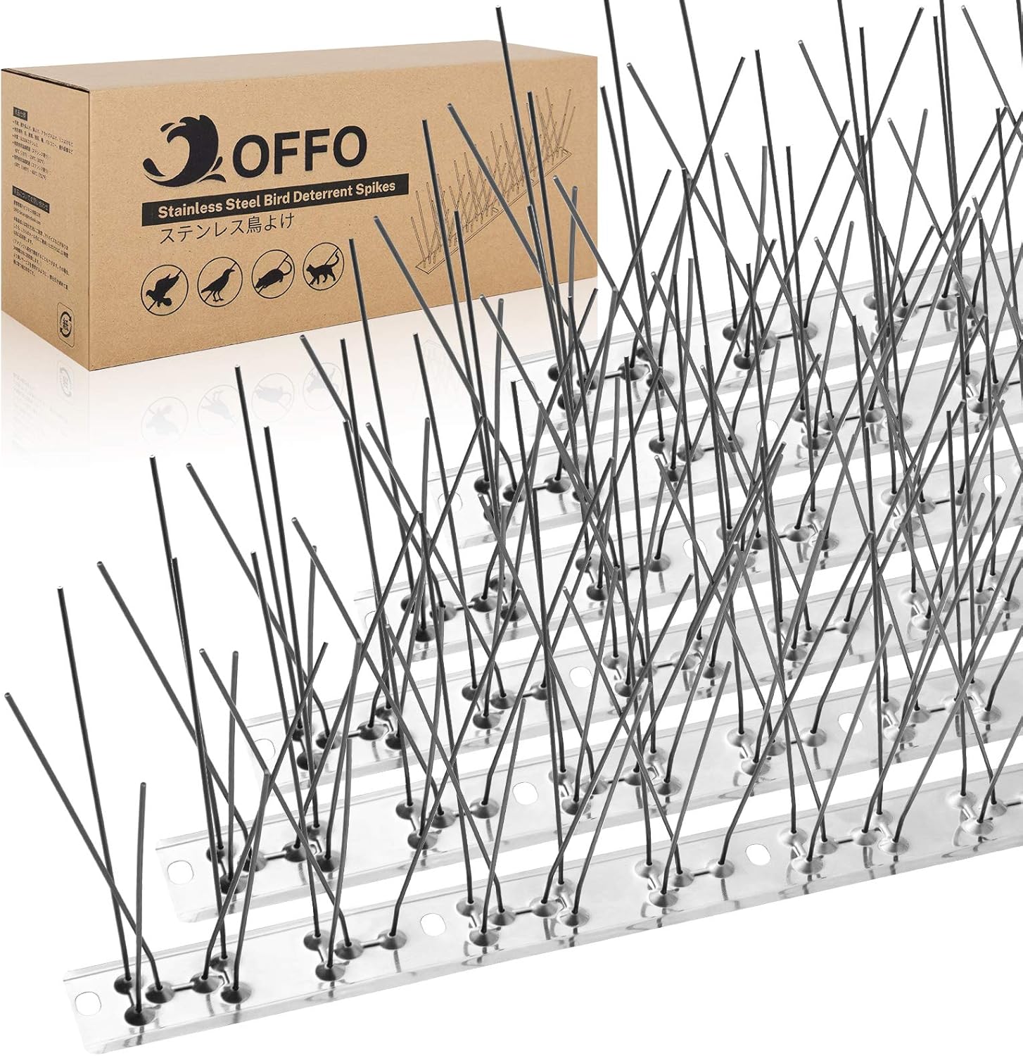 "OFFO Punte per Uccelli preassemblate per tetti e finestre, Punte per piccioni durevoli per Anti Corvi, gabbiani e Piccoli Uccelli, Set di Punte deterrenti per Uccelli Copertura 5,2 m, Argento brilla - immagine 1