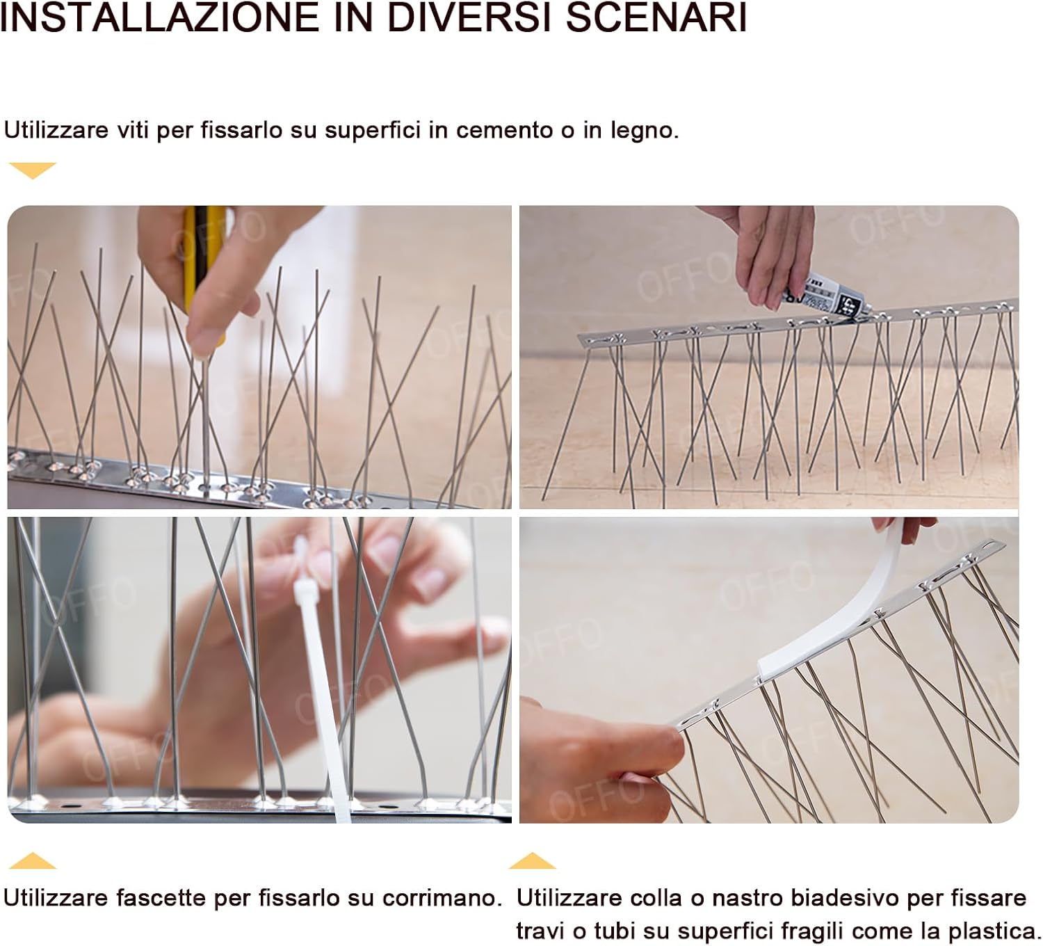 "OFFO Punte per Uccelli preassemblate per tetti e finestre, Punte per piccioni durevoli per Anti Corvi, gabbiani e Piccoli Uccelli, Set di Punte deterrenti per Uccelli Copertura 5,2 m, Argento brilla - immagine 5