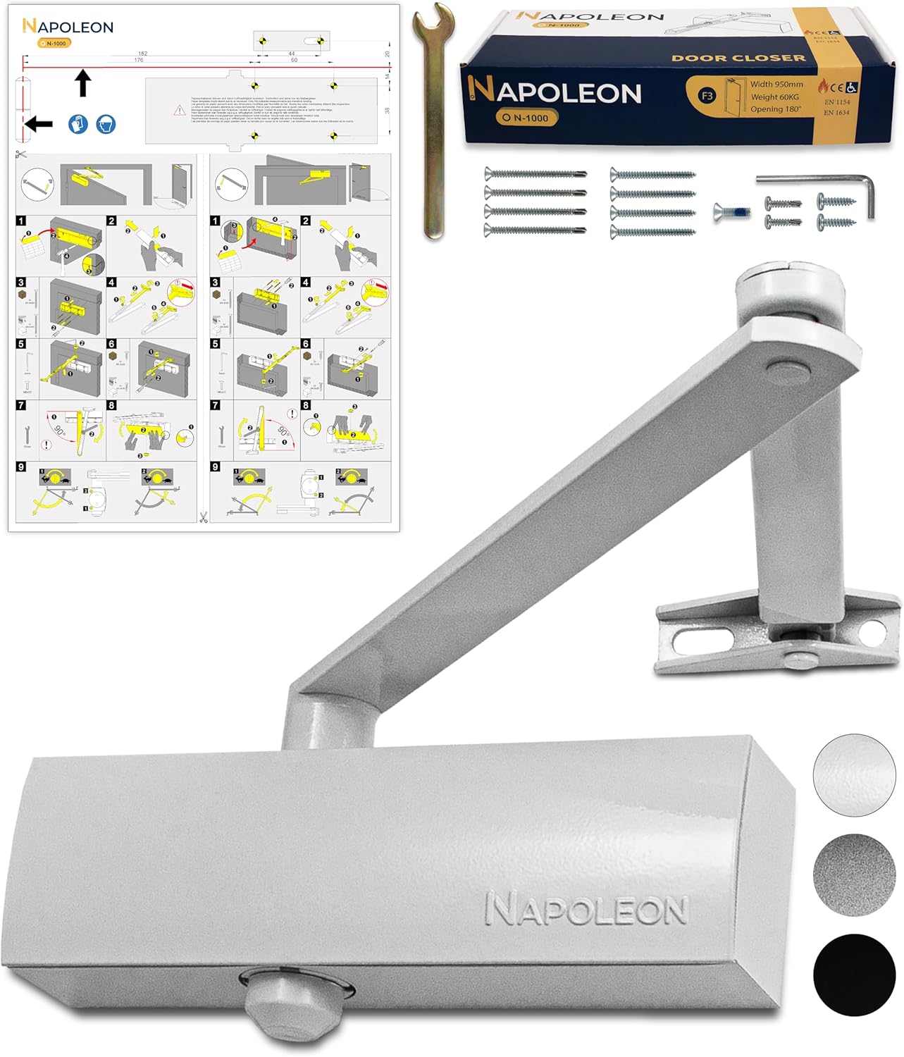 Napoleon N-1000 Chiudiporta Automatico Robusto, Bianco - immagine 1