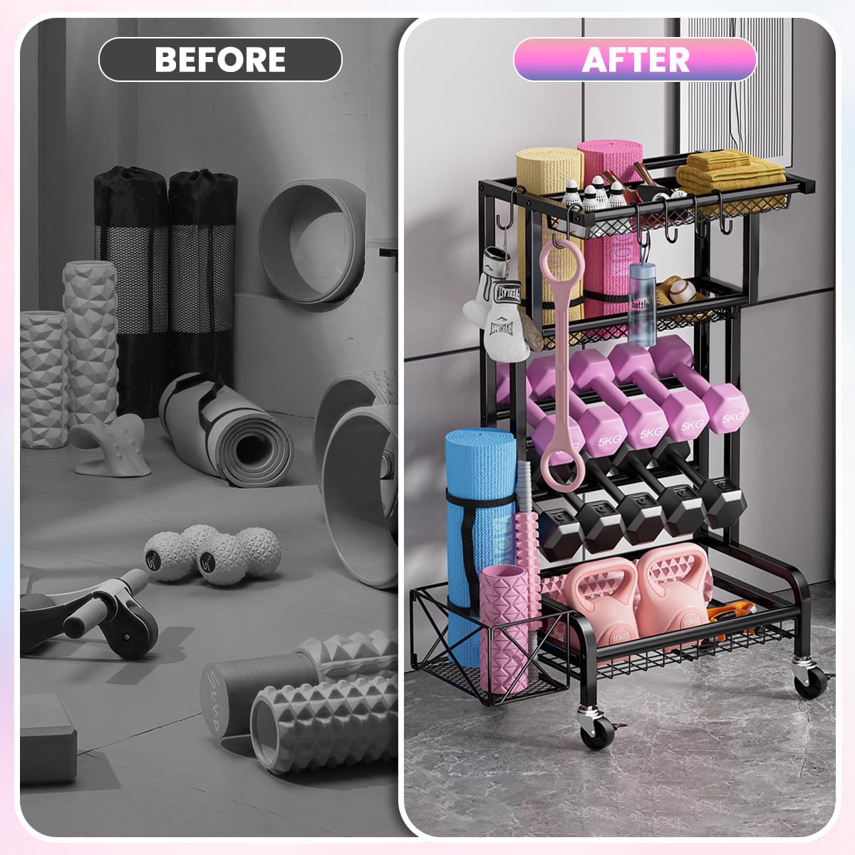 Scaffale Organizer Manubri con Ruote 360° - immagine 5