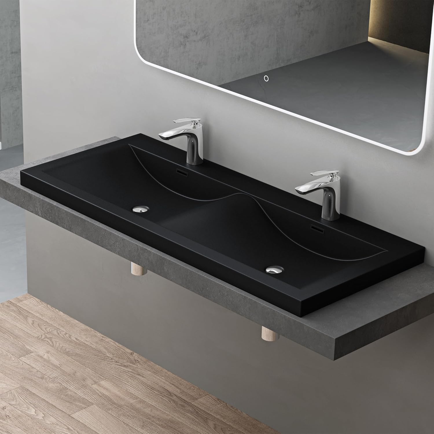 Doporro Lavabo da Incasso 120cm Doppia Vasca Nero