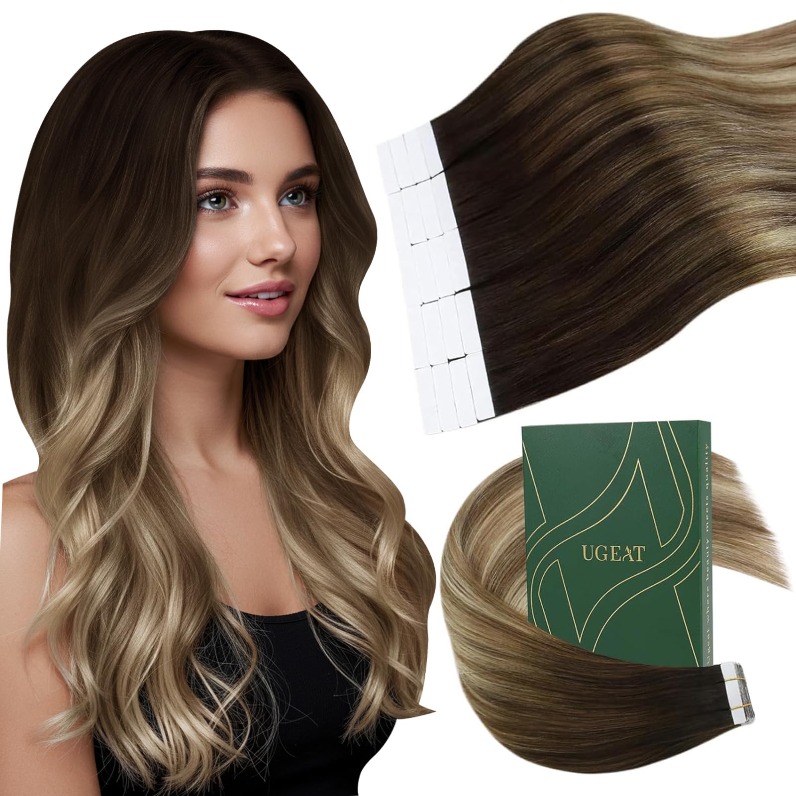 Ugeat Extension Biadesivo Capelli Veri Ombre 45cm, 50g