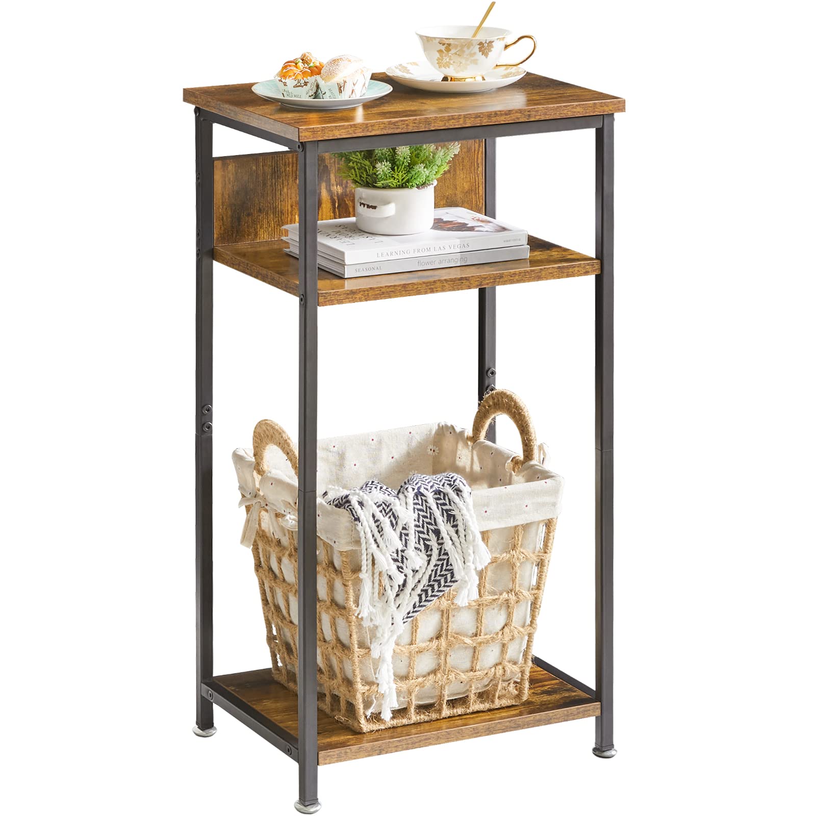 Ibuyke Tavolino Alto a 3 Livelli, Marrone Rustico