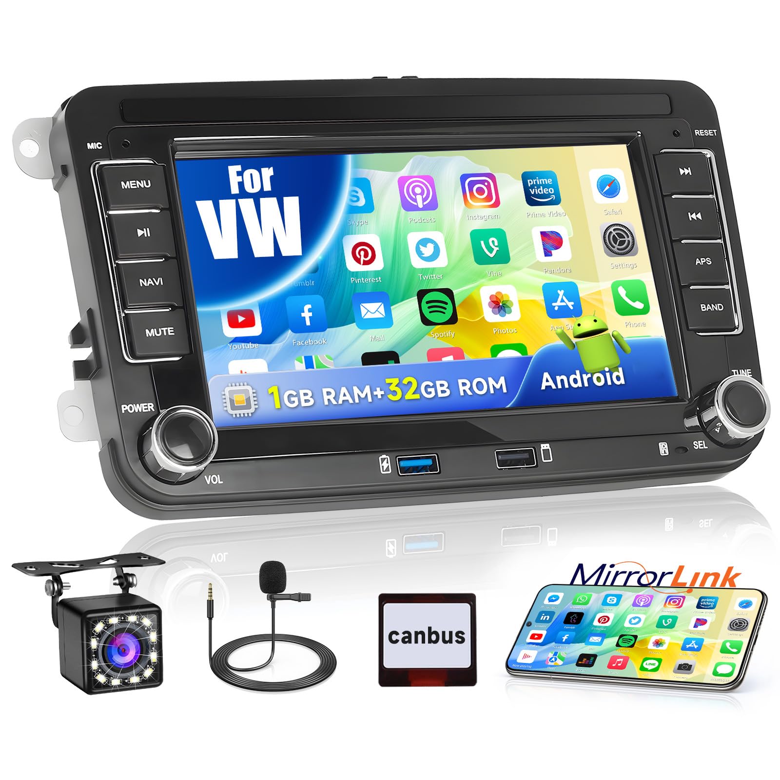 Fuluku Autoradio Android 7'' per VW Passat, Golf, Polo