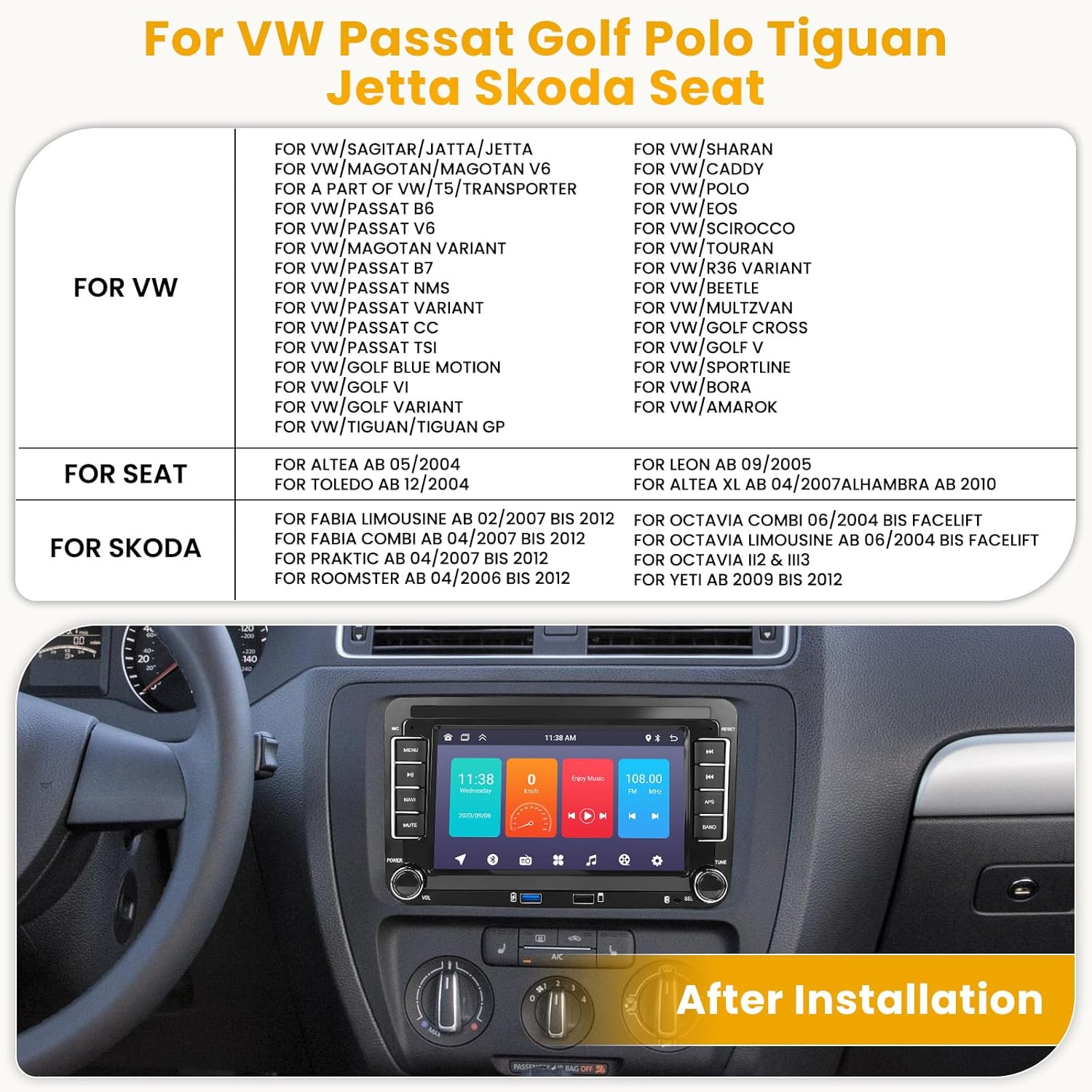 Fuluku Autoradio Android 7'' per VW Passat, Golf, Polo - immagine 2