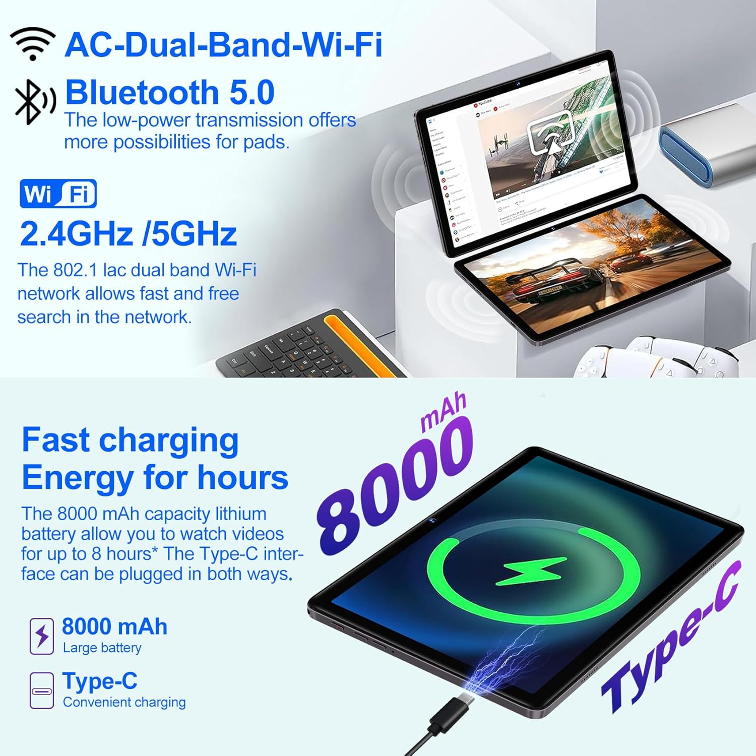 Dmoao Tablet Android 14 22GB RAM+128GB ROM (Marrone) - immagine 3