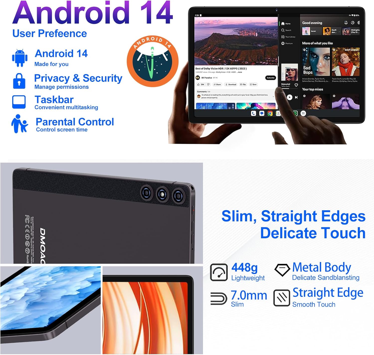 Dmoao Tablet Android 14 22GB RAM+128GB ROM (Marrone) - immagine 5