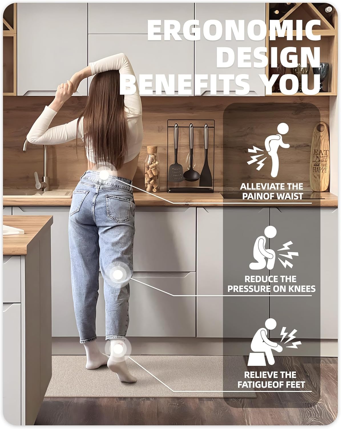 Color G 2 Pezzi Tappeti Cucina Antiscivolo, Beige - immagine 3