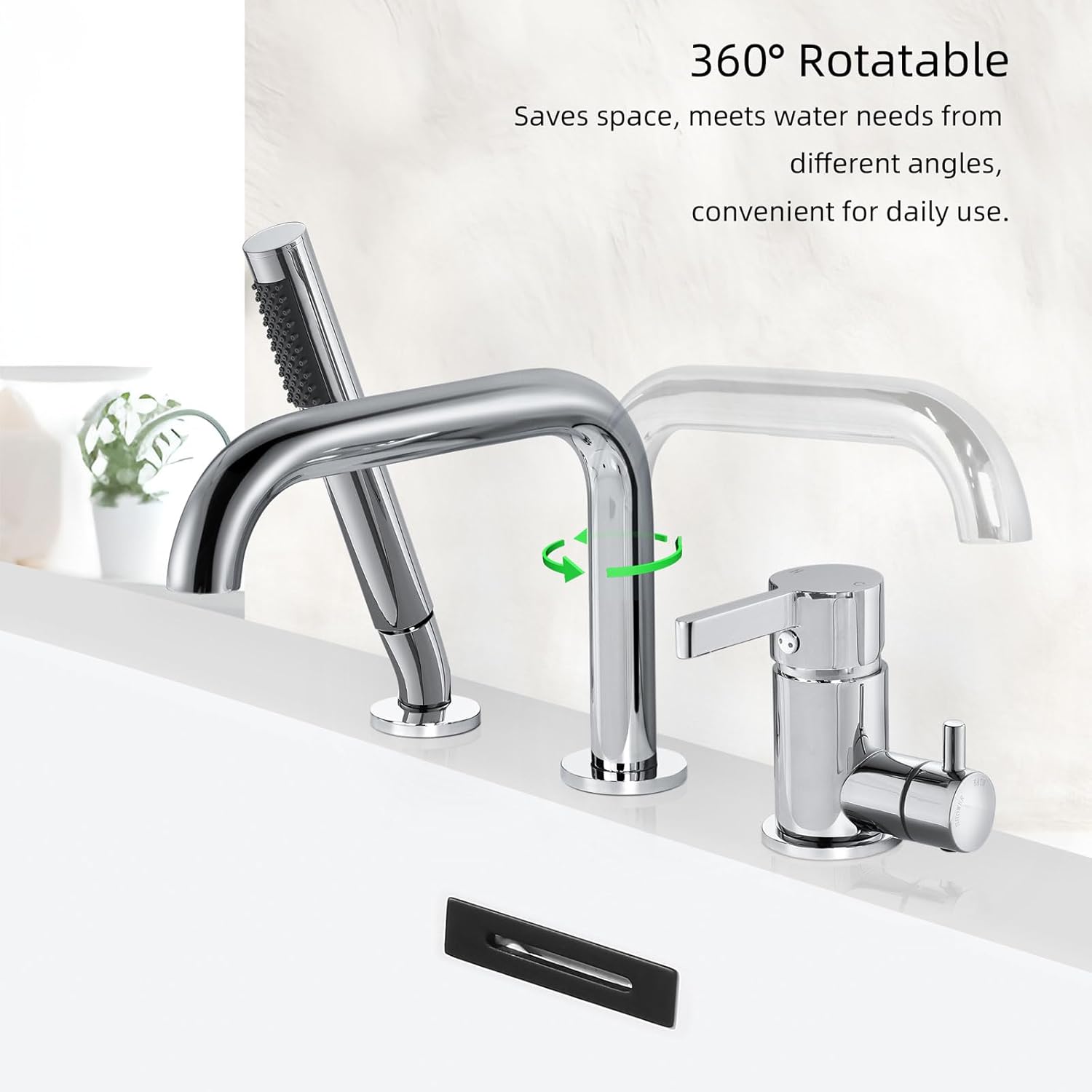 Shanfo Rubinetto Vasca 3 Fori con Doccetta, Cromo - immagine 2