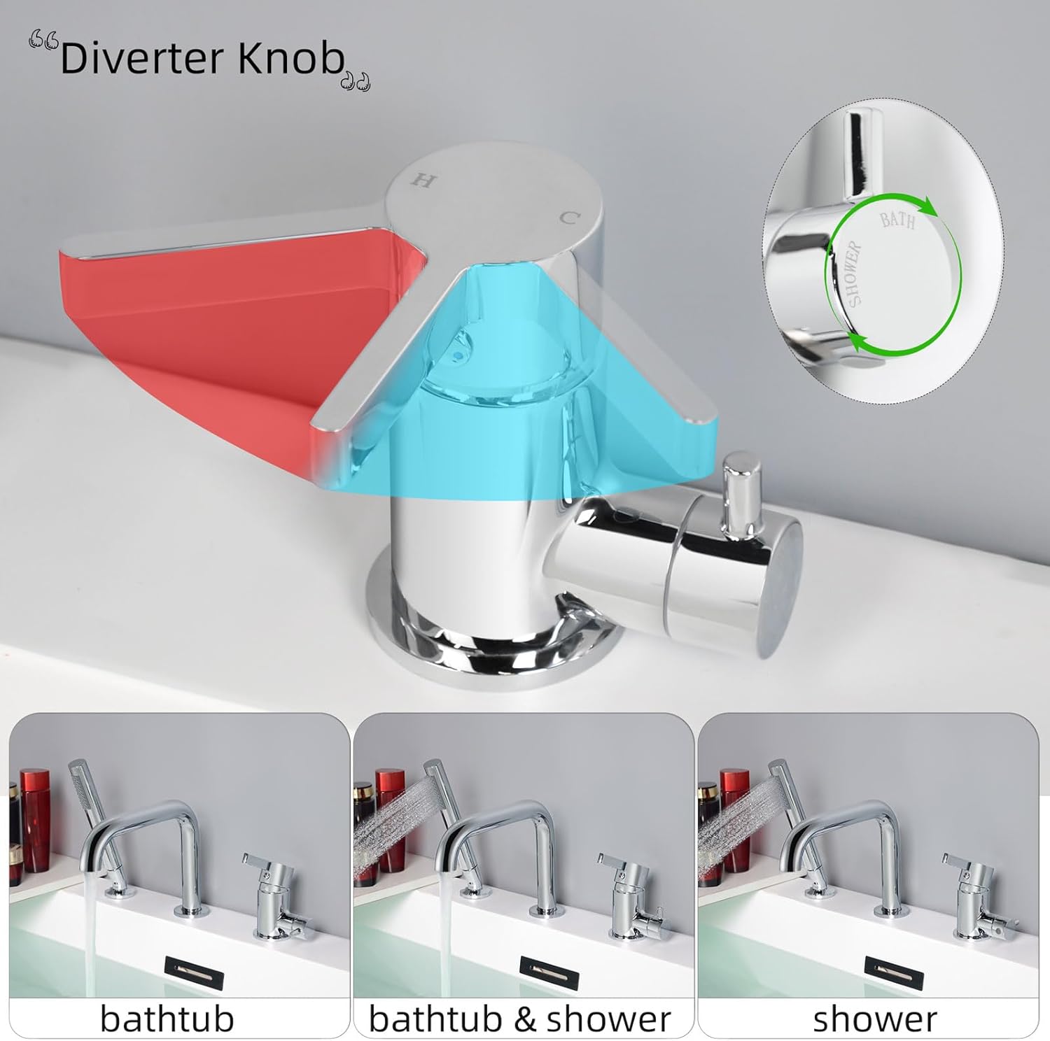 Shanfo Rubinetto Vasca 3 Fori con Doccetta, Cromo - immagine 3