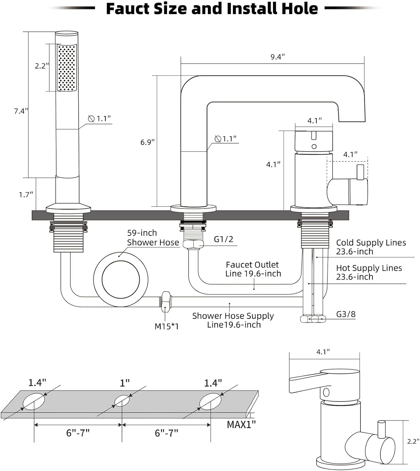Shanfo Rubinetto Vasca 3 Fori con Doccetta, Cromo - immagine 6