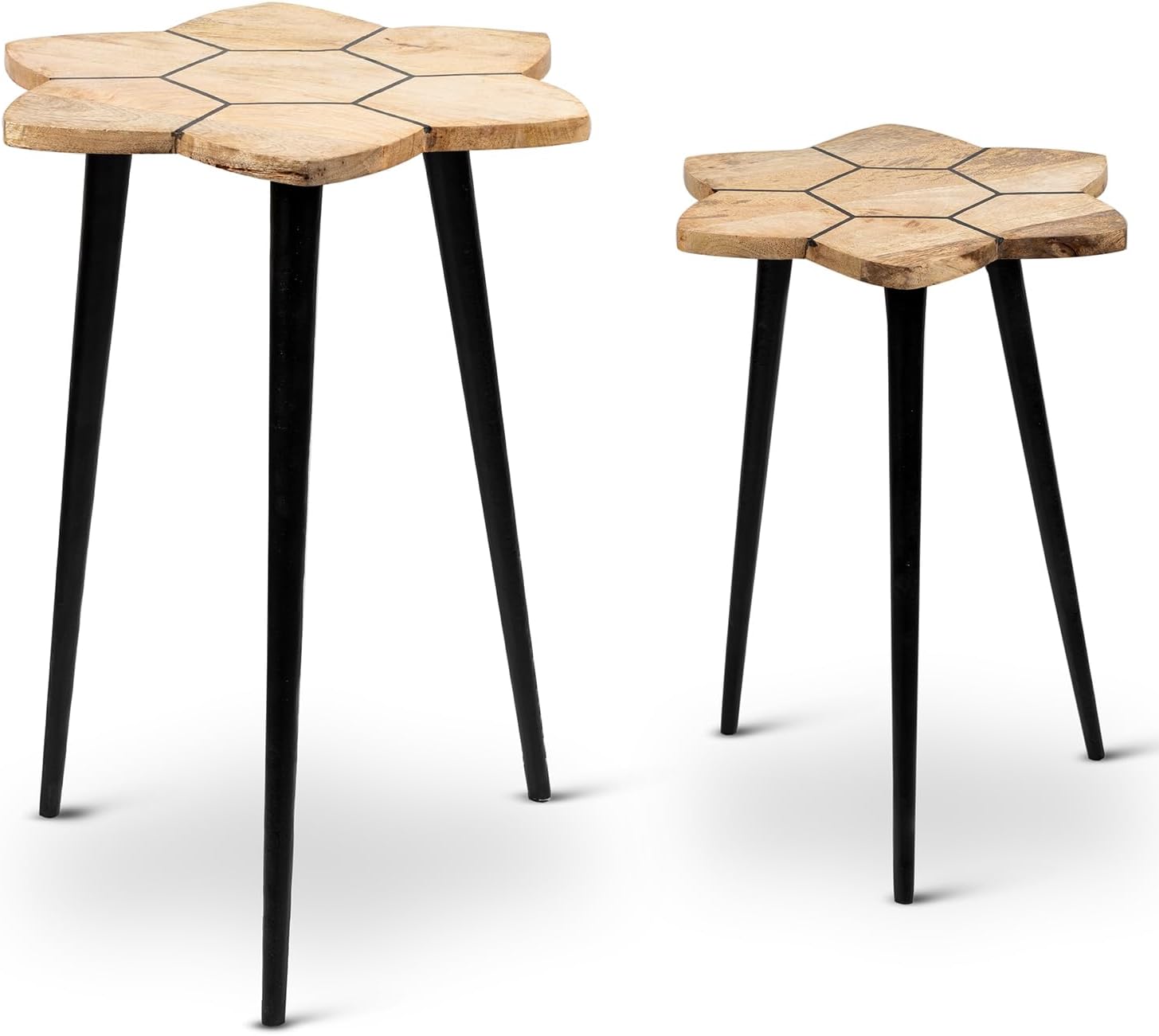 Drw Set 2 Tavoli Esagonali in Legno e Metallo