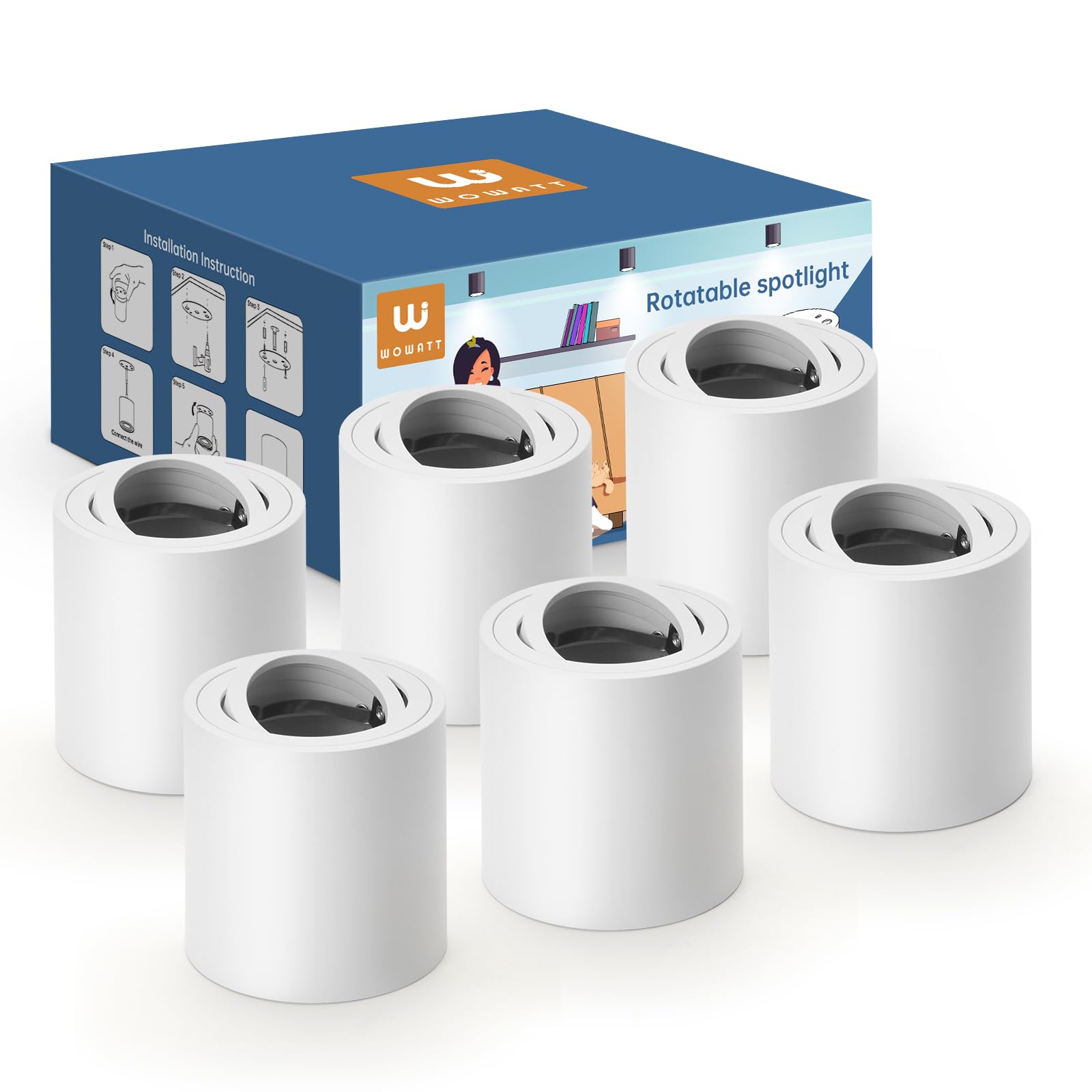 Wowatt 6 Packs Faretti LED Soffitto Orientabili Bianco