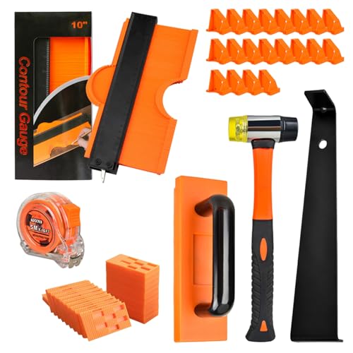 Kit di installazione per pavimenti in legno, 65 strumenti per pavimenti in laminato con distanziatori, martello in gomma, barra di trazione, metro a nastro, kit per pavimenti in laminato