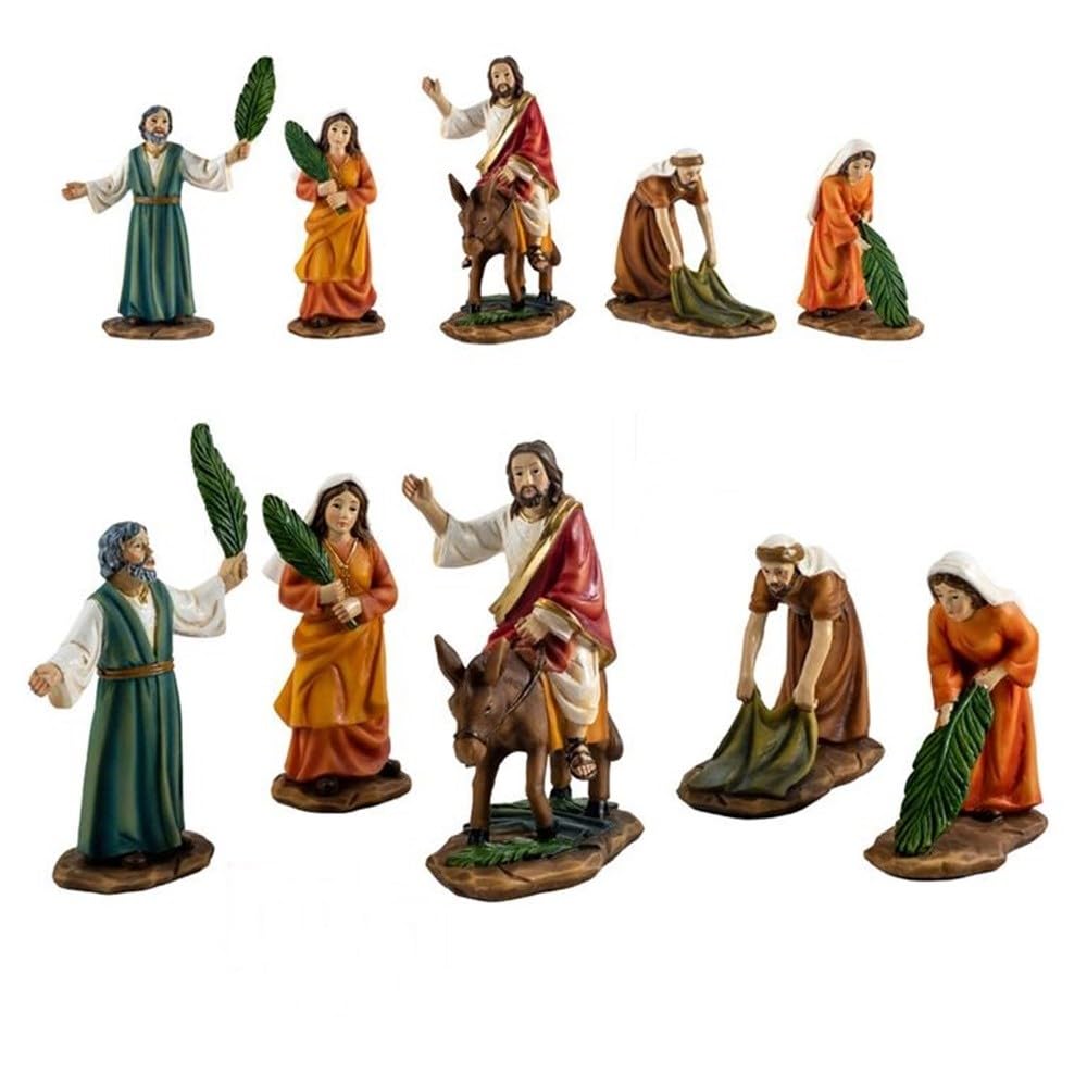 La Borriquita Gesù Entrata In Gerusalemme 5 Figure 10,5 Cm. Set In Resina Pasqua