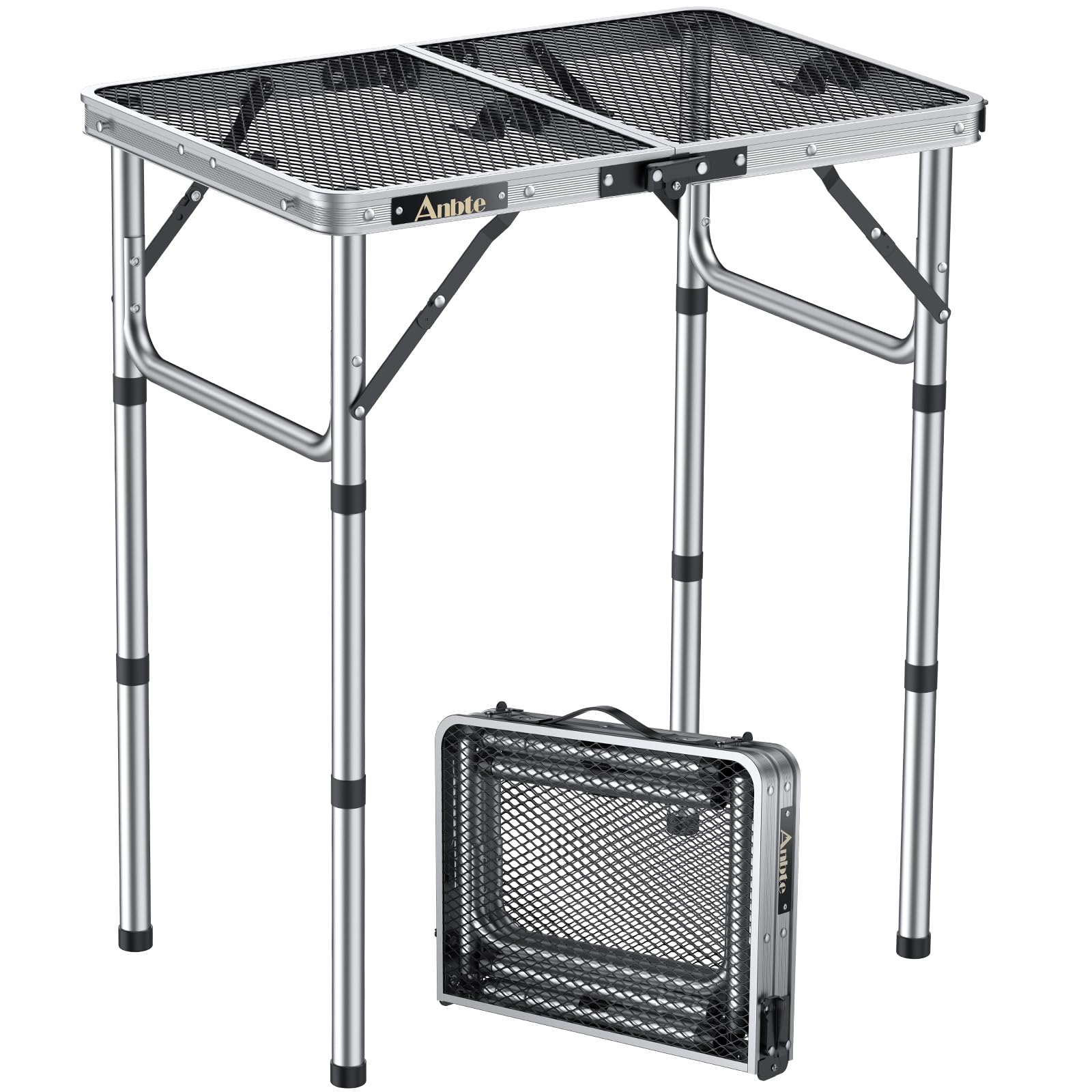 Anbte Tavolo Pieghevole da Campeggio in Rete Metallica, Argento