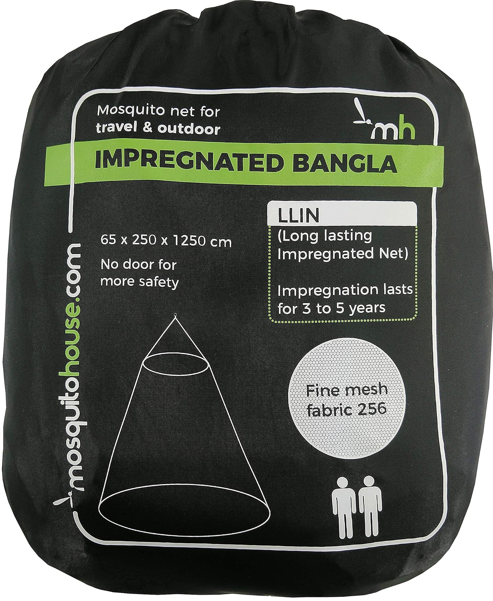 Zanzariera per viaggi e campeggio impregnata per 2 persone. 65 x 250 x 1250 cm