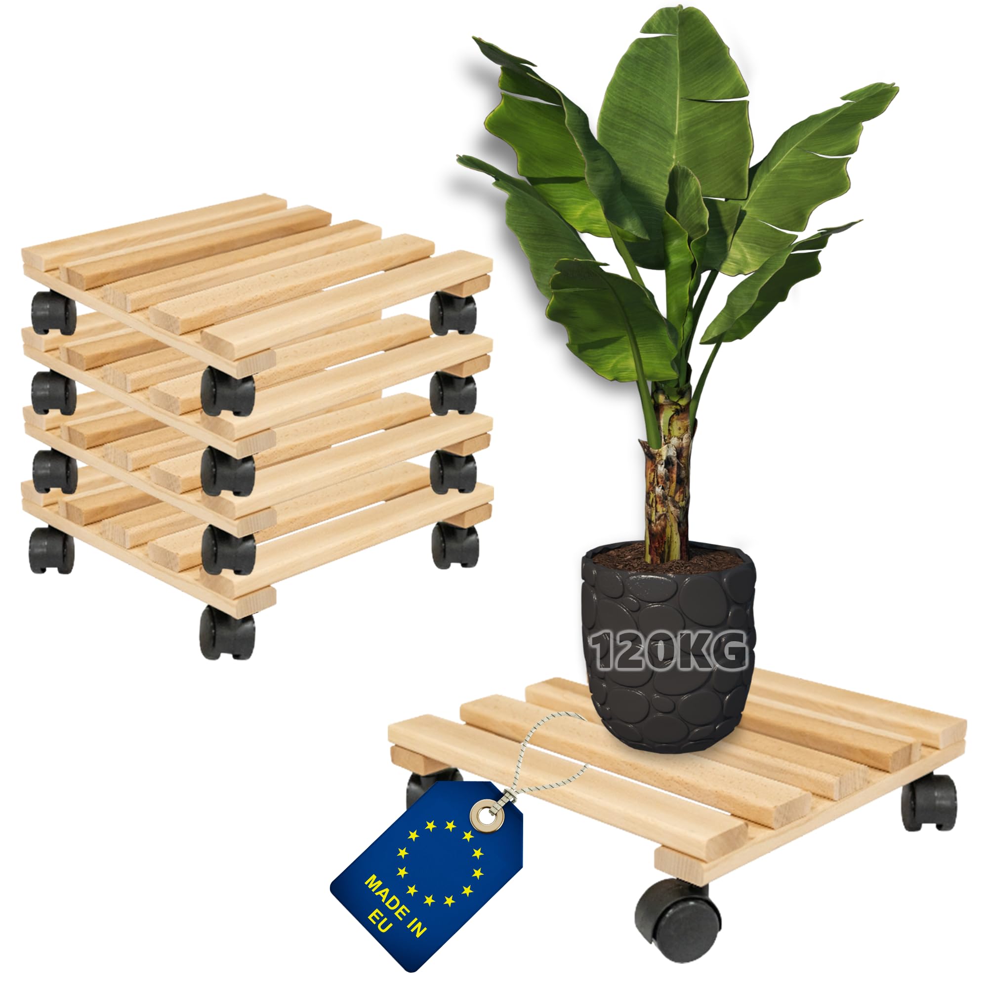 ITA Set 5 Supporti con Ruote per Piante Quadrati 30x30cm