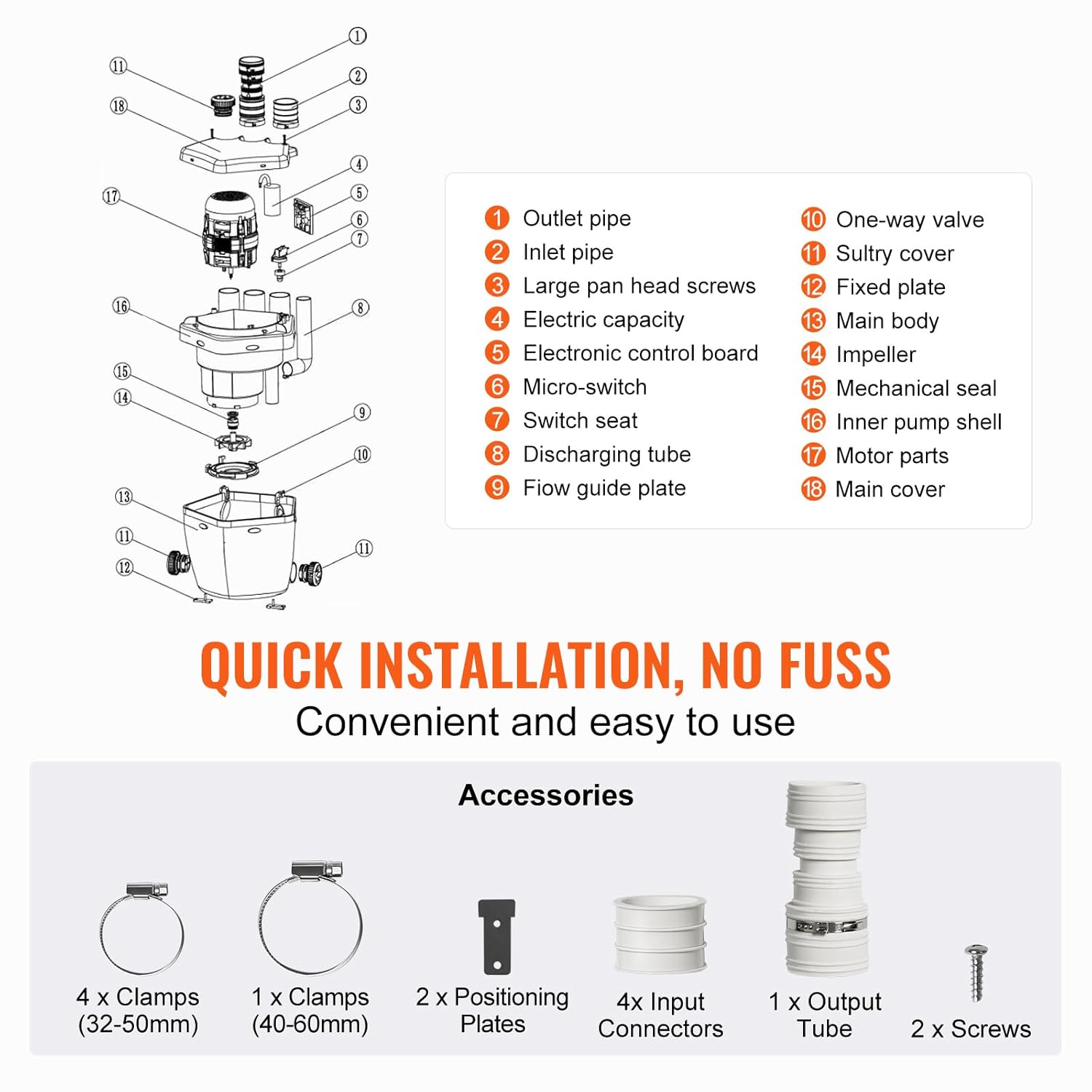 Vevor Pompa per Lavandino 250W, 6600L/h - immagine 6