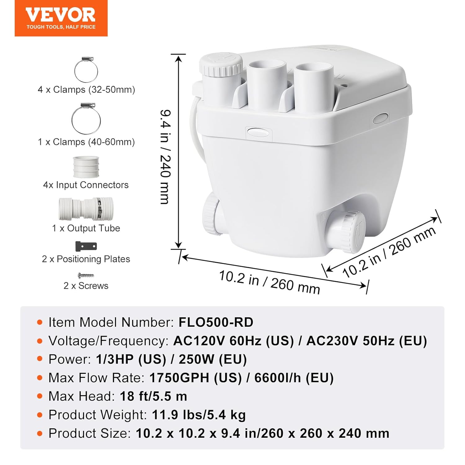 Vevor Pompa per Lavandino 250W, 6600L/h - immagine 7