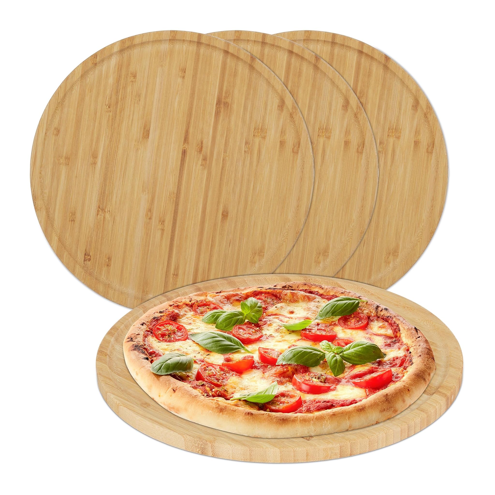 Relaxdays Set 4 Piatti Pizza Rotondi Ø 32 cm in Bambù