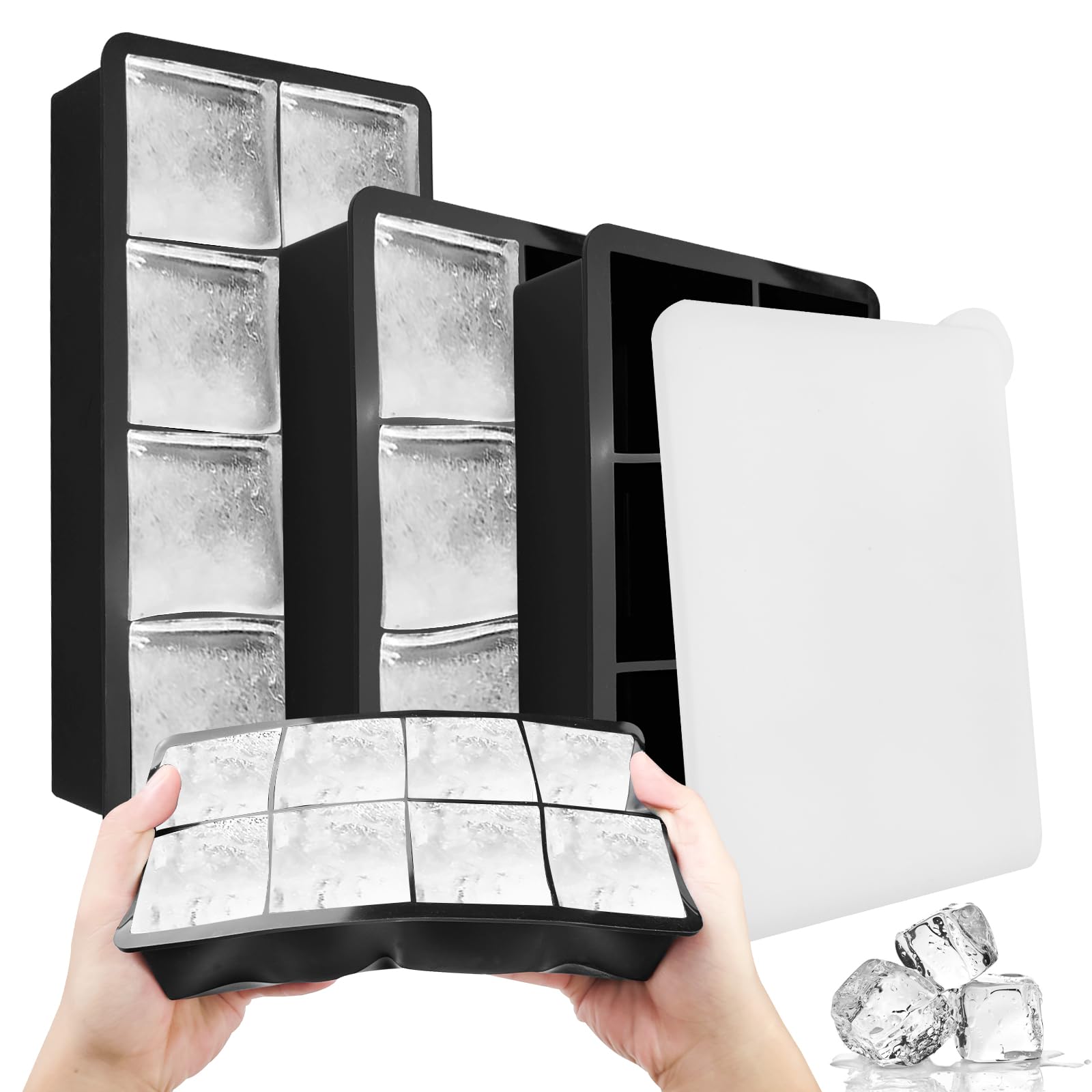 Fousenuk 3 Pezzi Stampi Ghiaccio Silicone con Coperchio