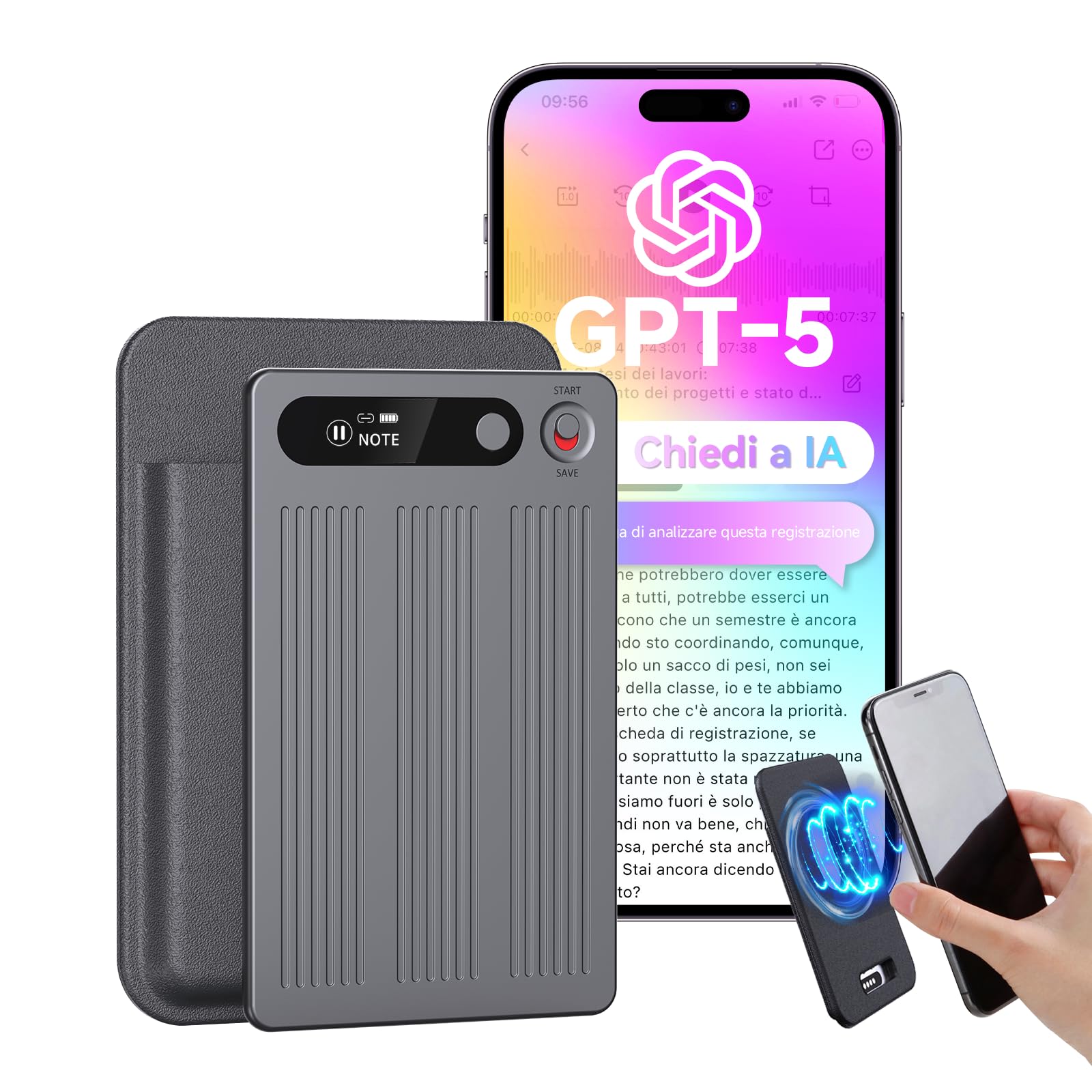 Registratore Vocale AI 64GB con Trascrizione Automatica