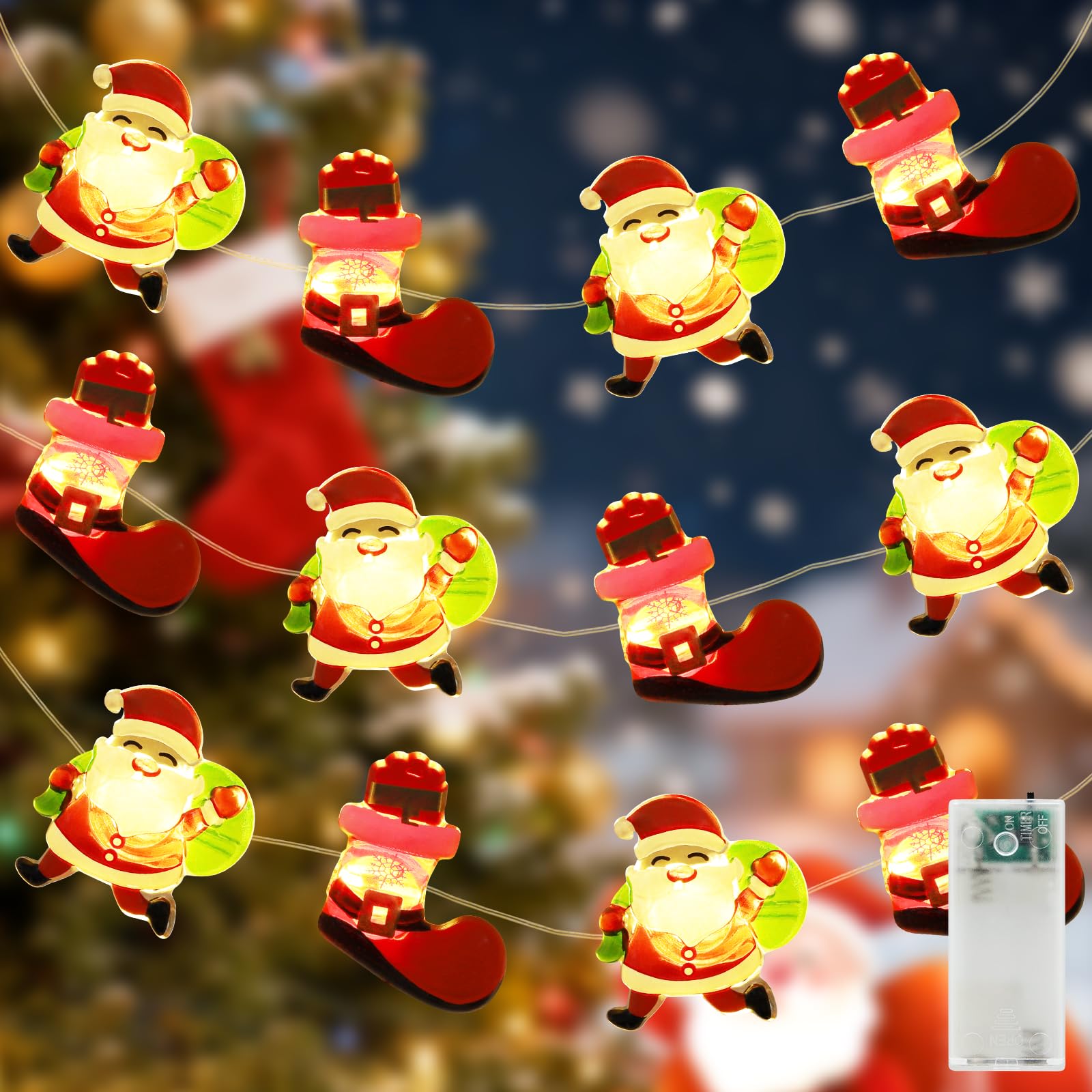 Catena Luminosa Natalizia Interni 2M 20 LED Babbo Natale