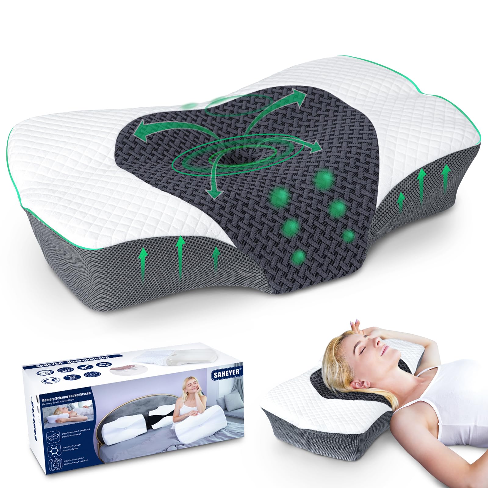 Saheyer Cuscino Cervicale Memory Foam Ergonomico