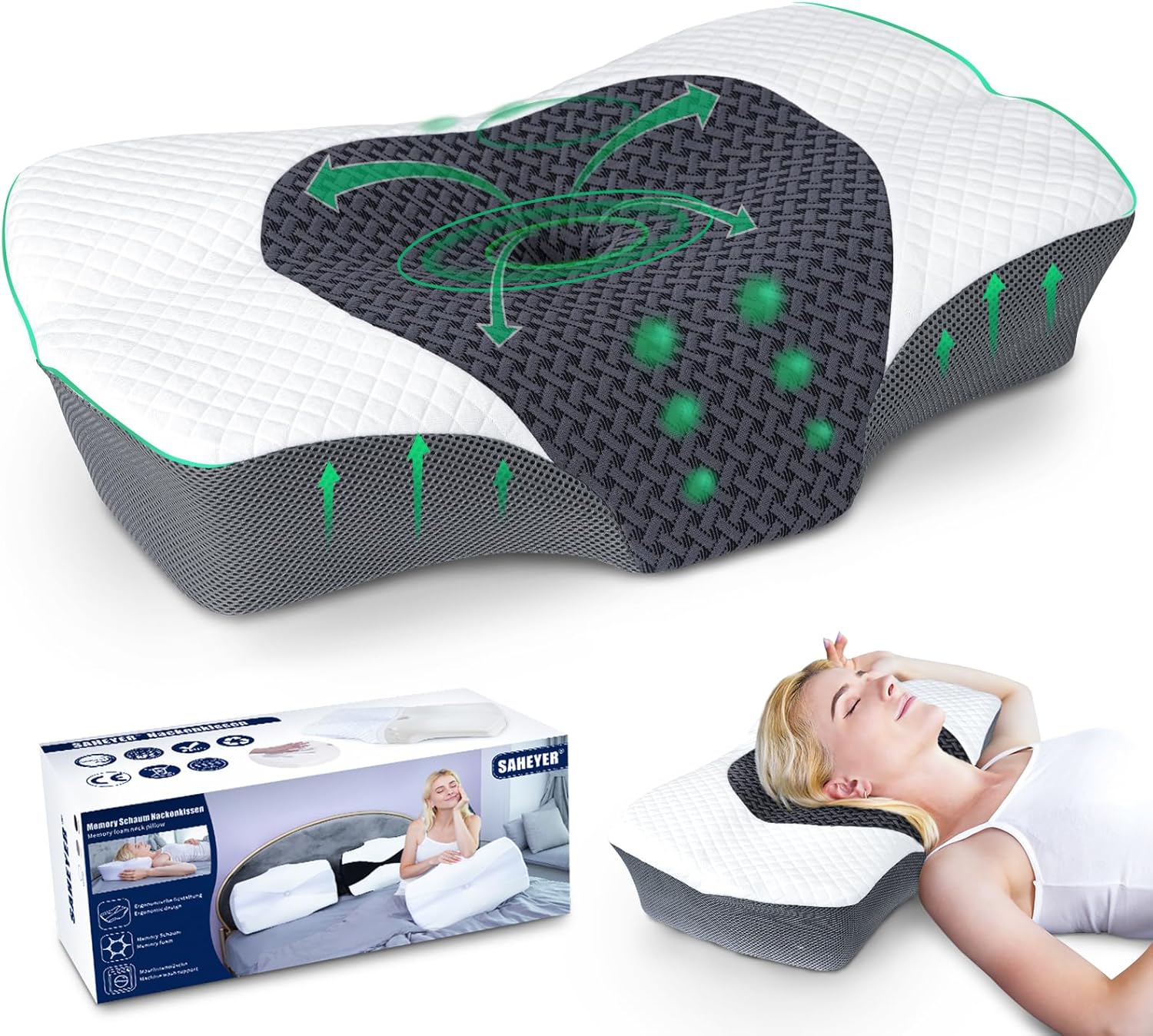 Saheyer Cuscino Cervicale Memory Foam Ergonomico - immagine 1