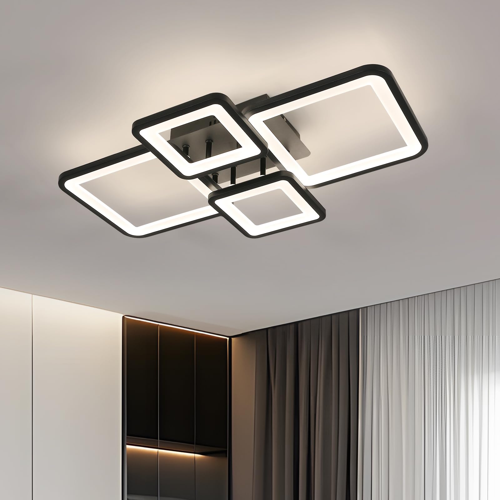 Plafoniera LED Soffitto Moderna Rettangolo 62CM 56W, Nero