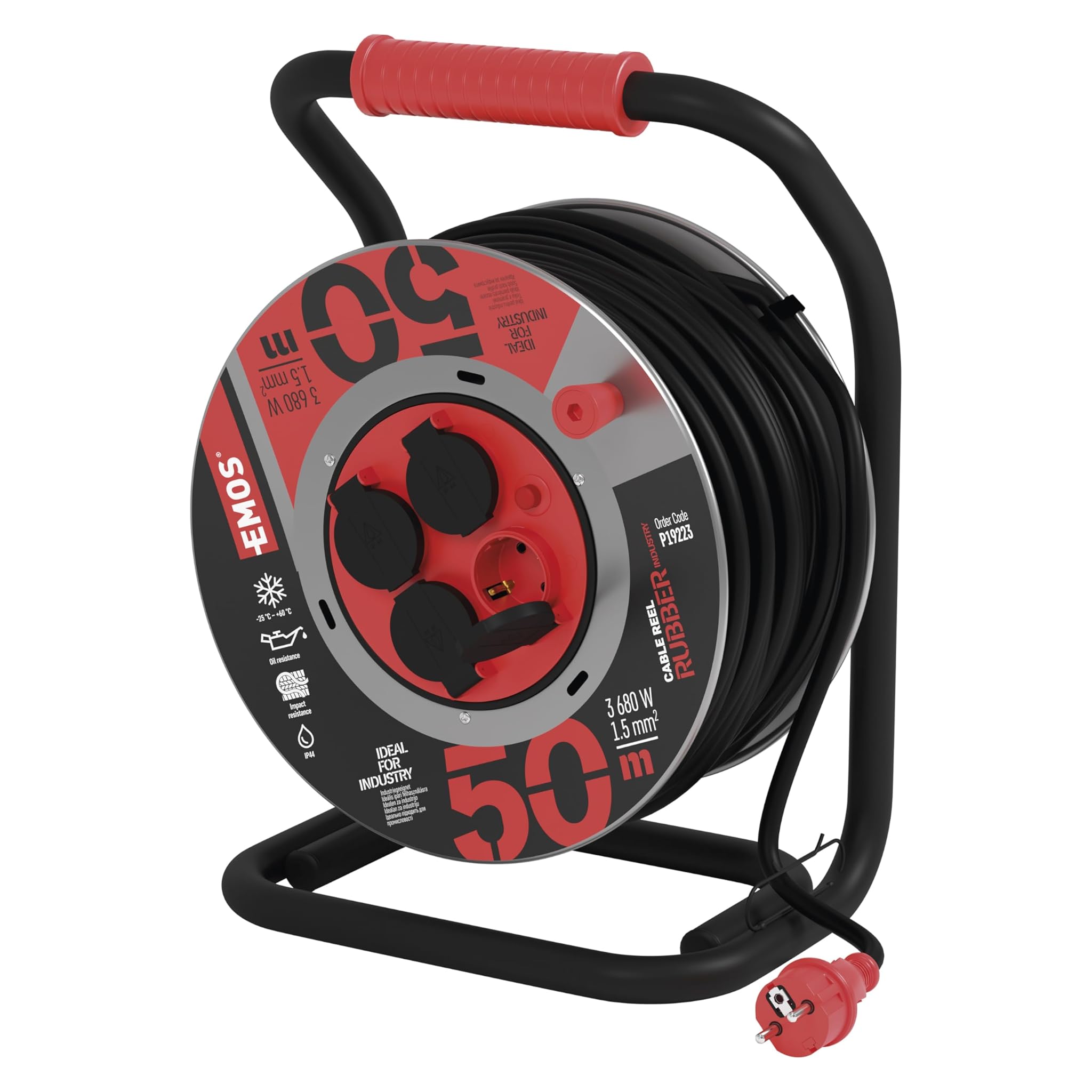 Emos Avvolgicavo 50m con 4 Prese Schuko IP44