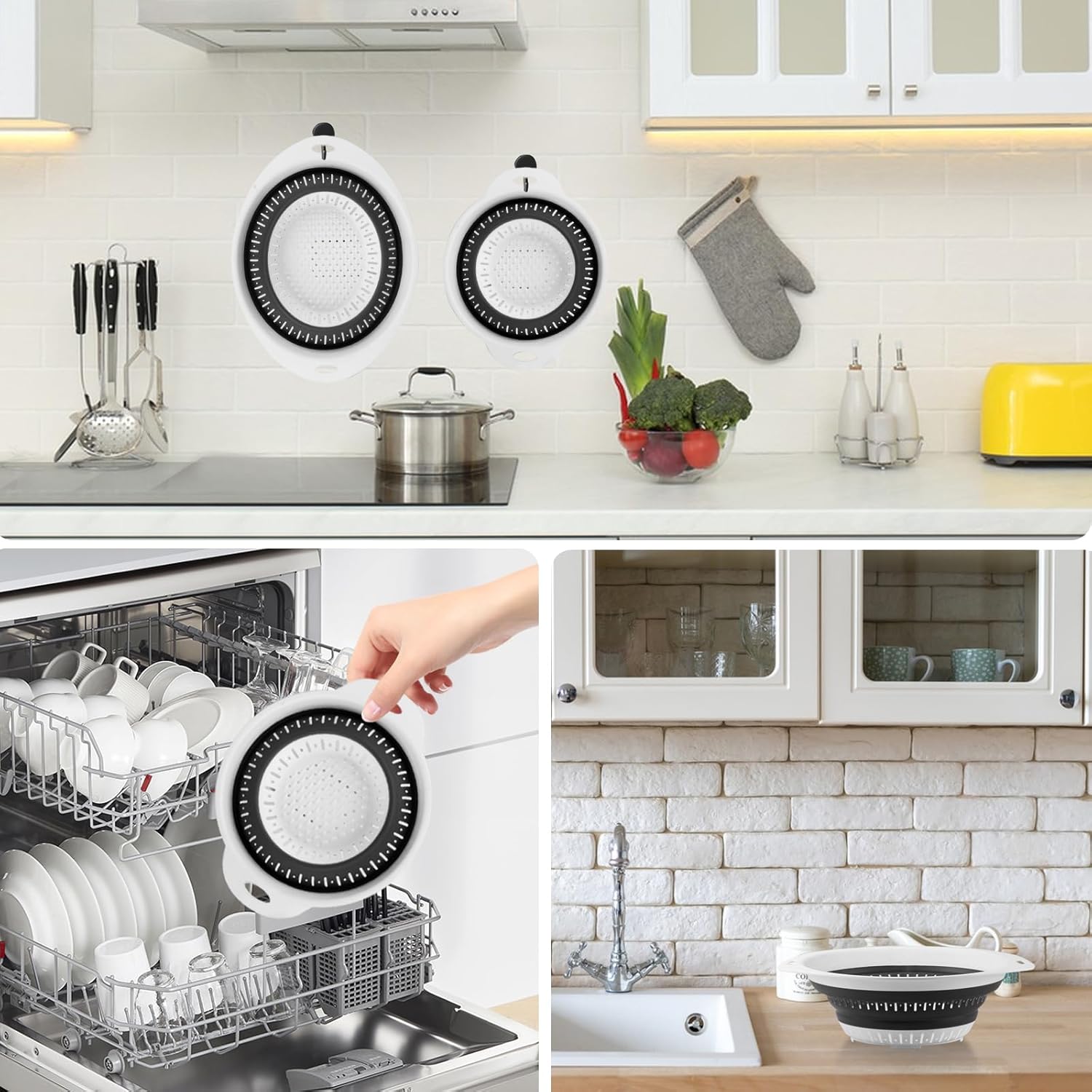 Scolapasta Silicone Pieghevole con Manico - Set da 2 - immagine 4