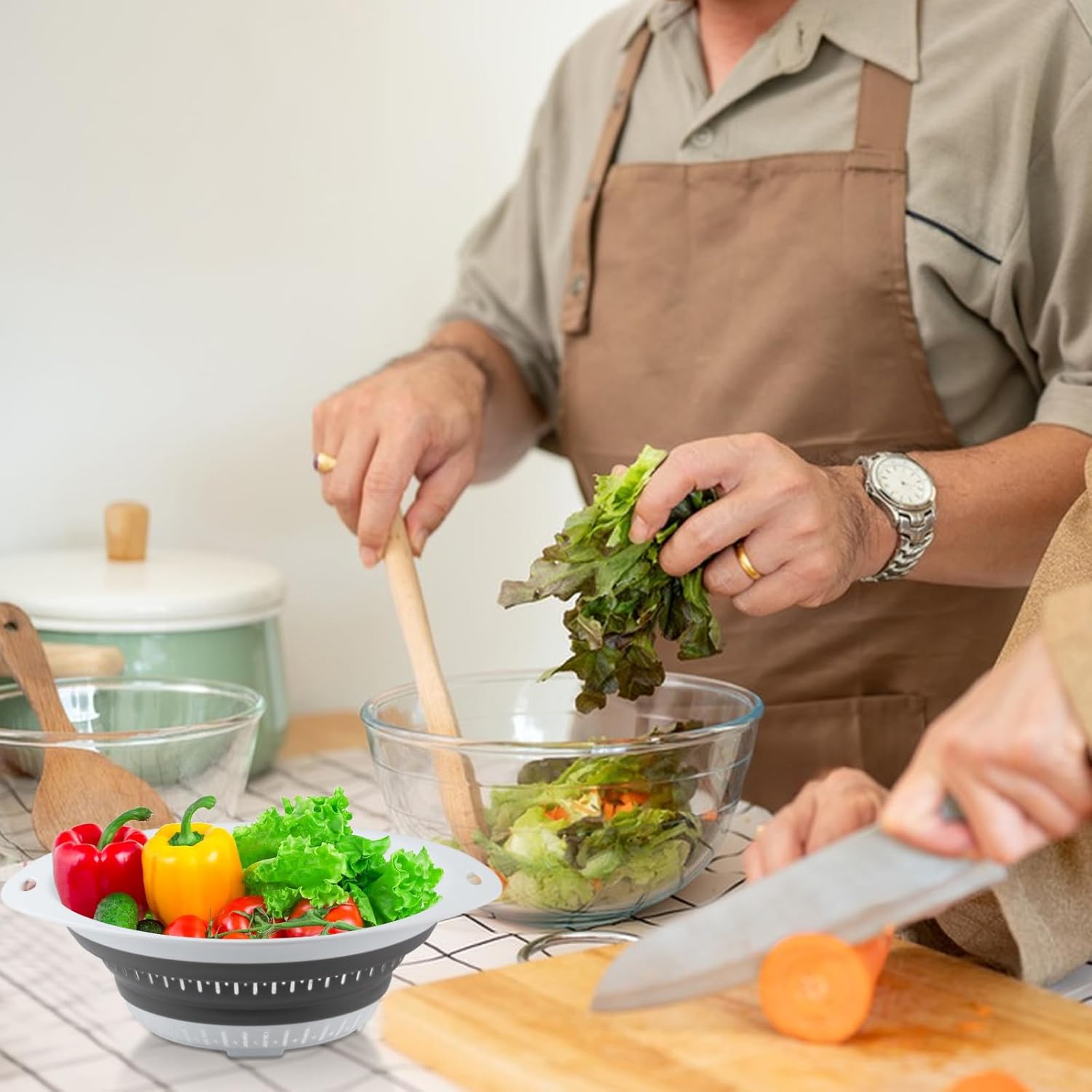 Scolapasta Silicone Pieghevole con Manico - Set da 2 - immagine 5