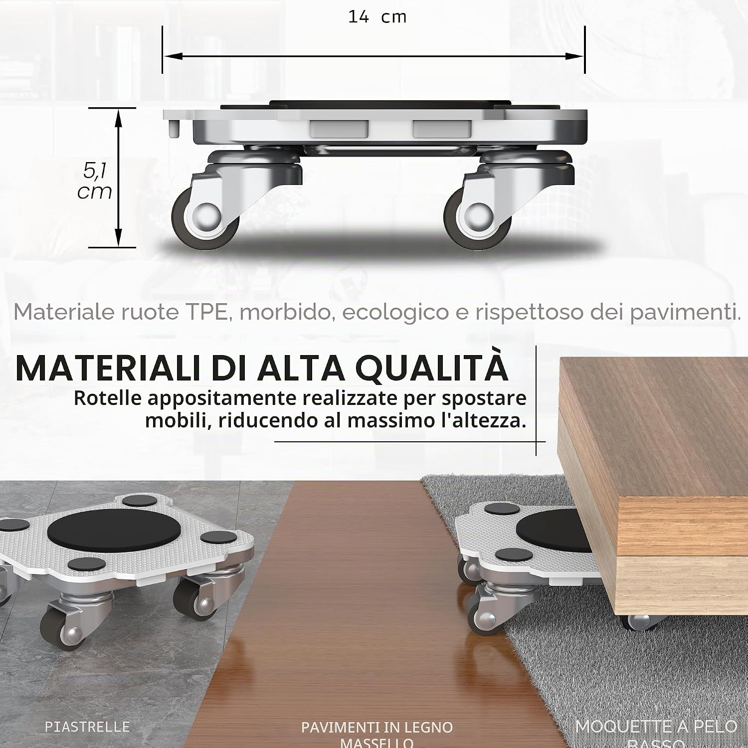 Oneon Set Pro Spostamento Mobili con Ruote TPE | Velz