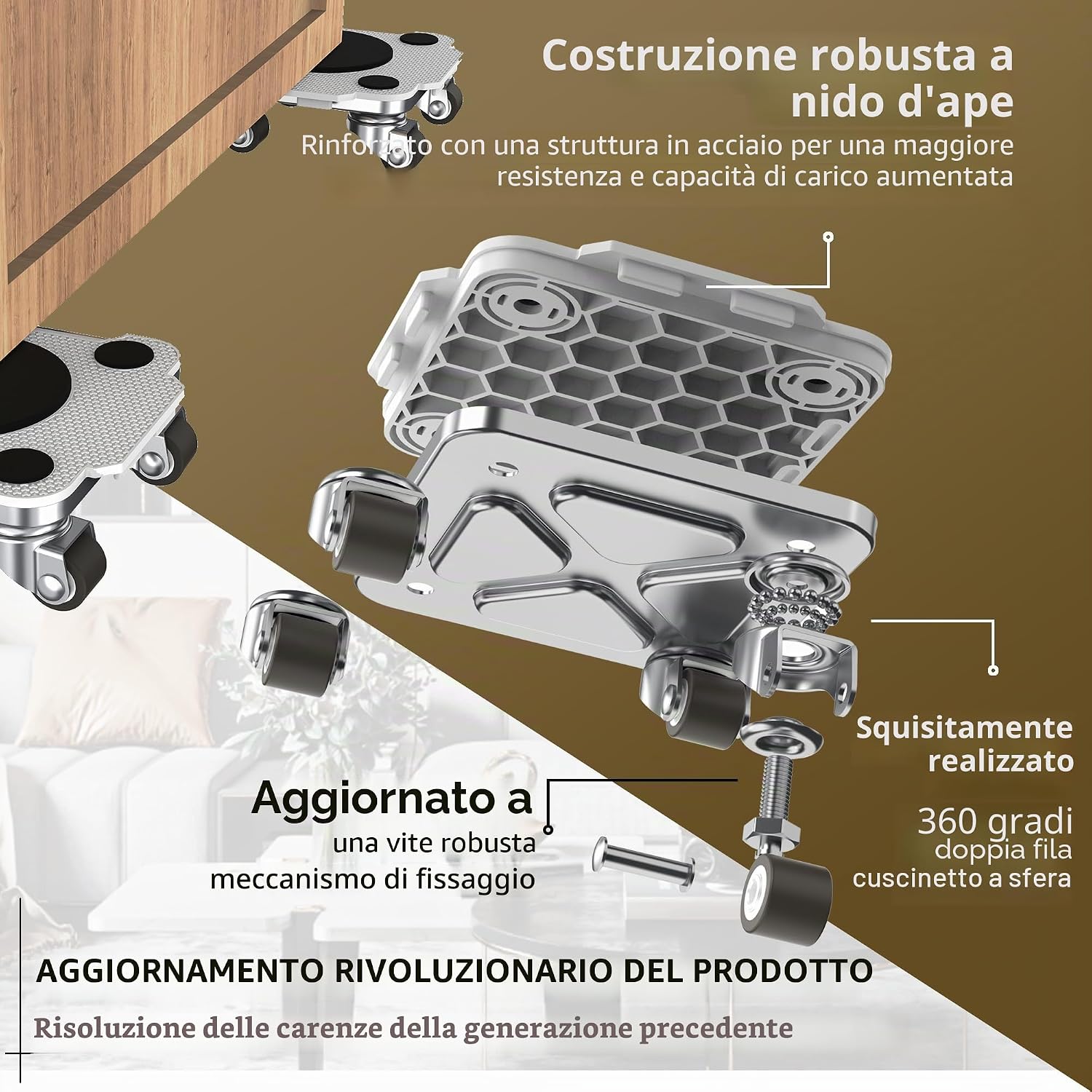 Oneon Set Pro Spostamento Mobili con Ruote TPE | Velz