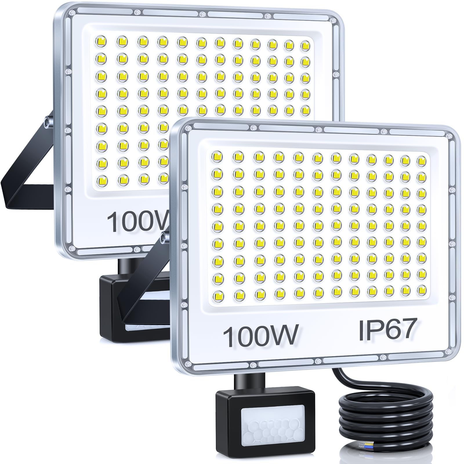 Yiqibro Faro LED Esterno con Sensore Movimento 100W (2 Pezzi)
